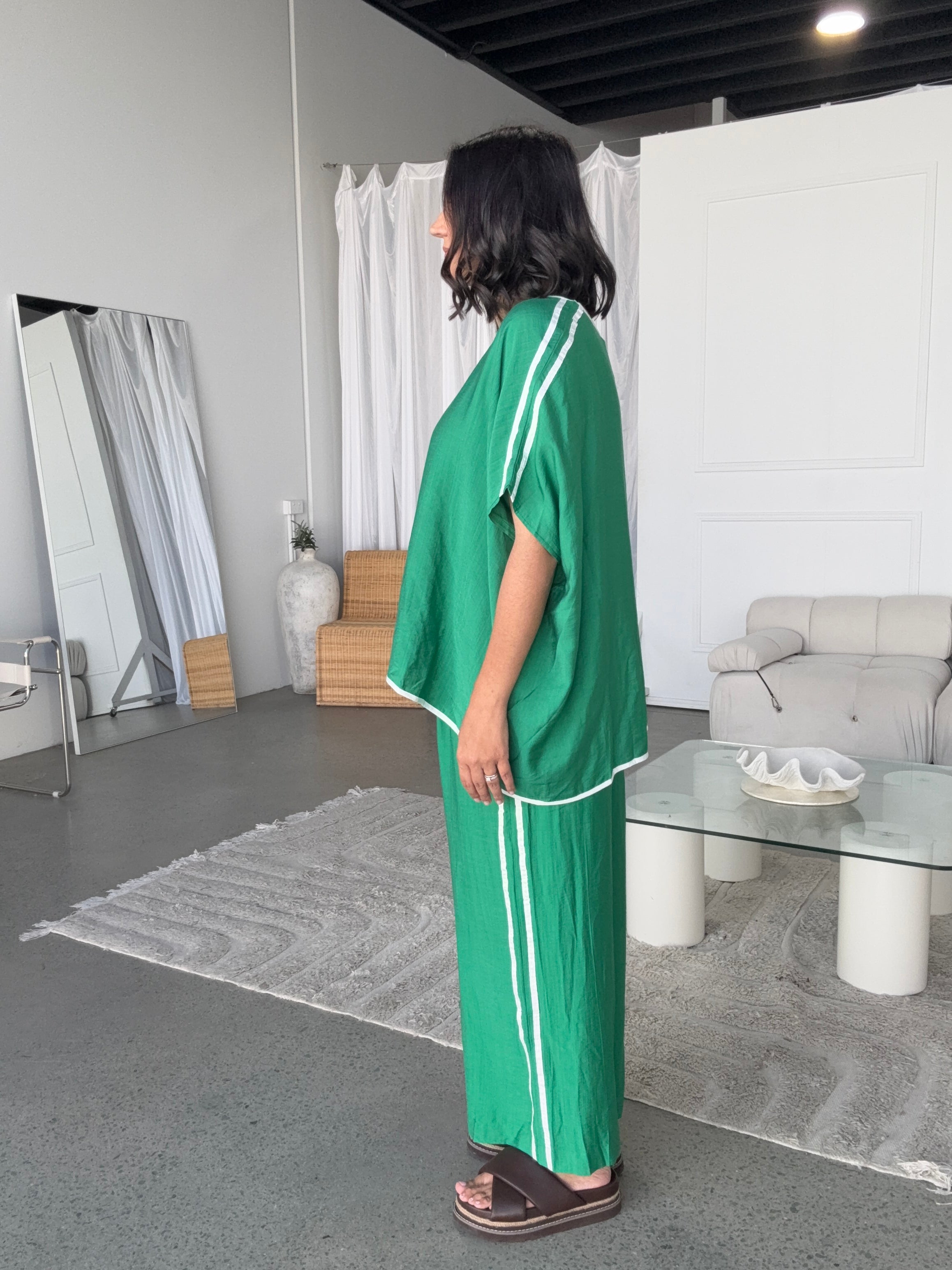 Bowie Lounge Pant Green/White Stripe