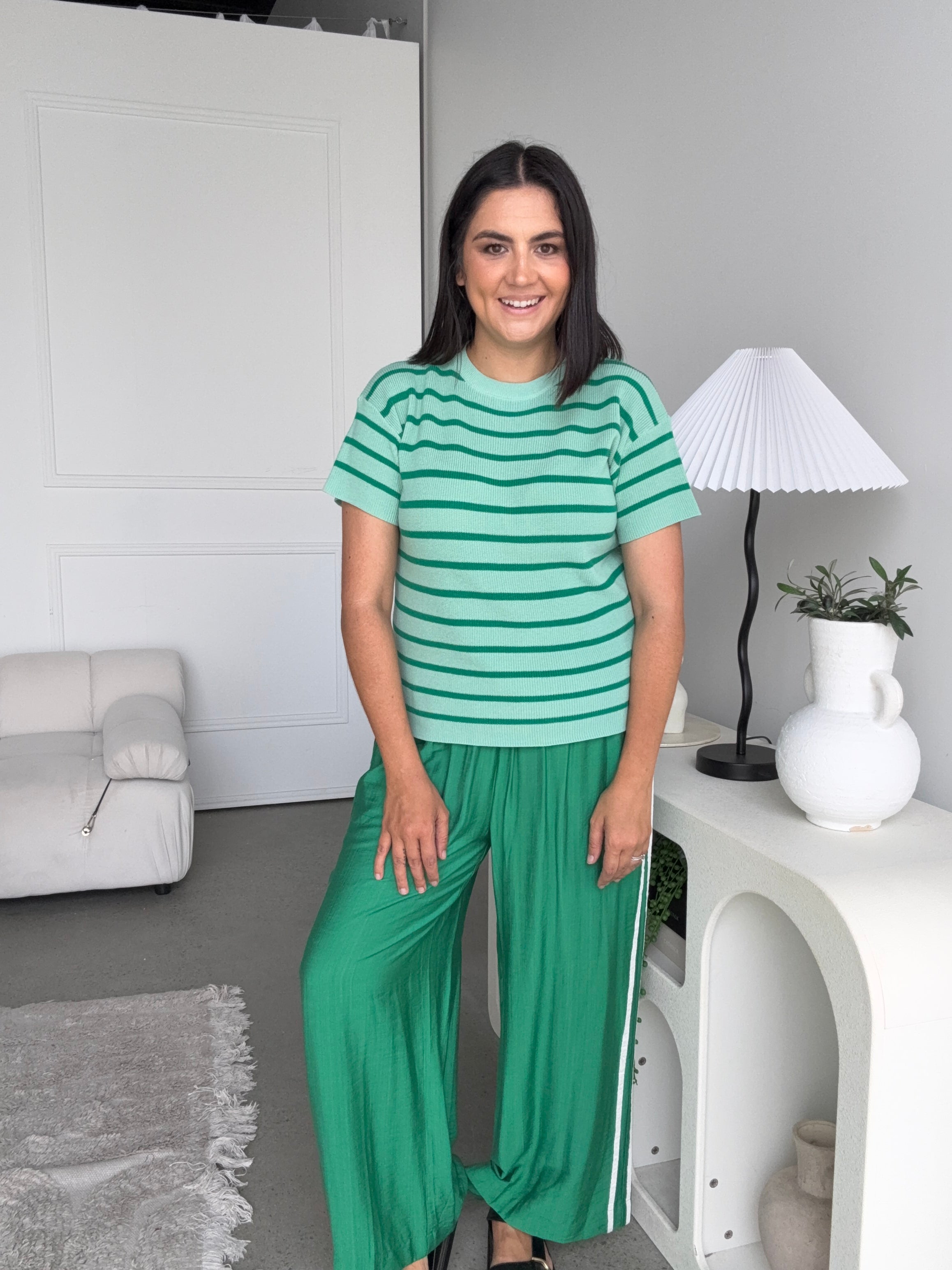 Miller Striped Knit Top Green