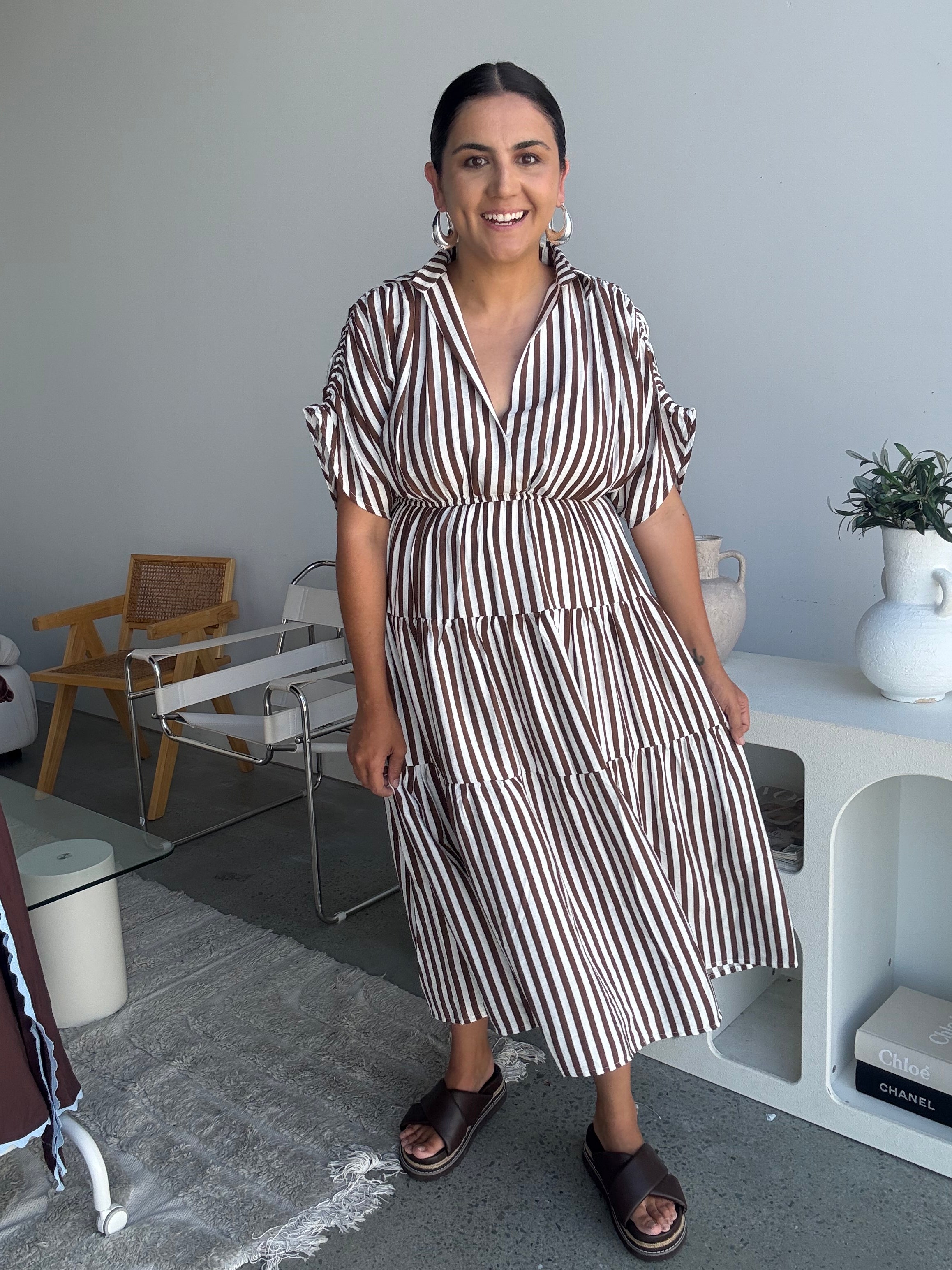 Kirah Dress Brown Stripe