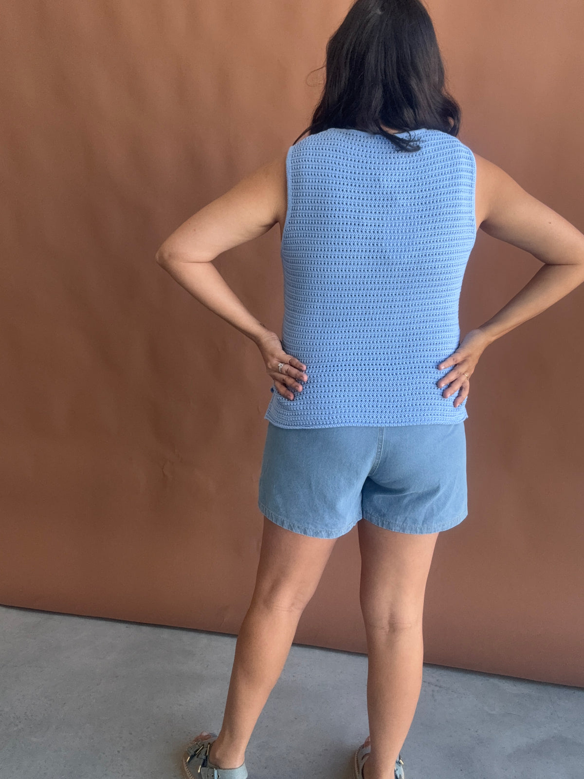 Margot Mesh Knit Tank Sky Blue