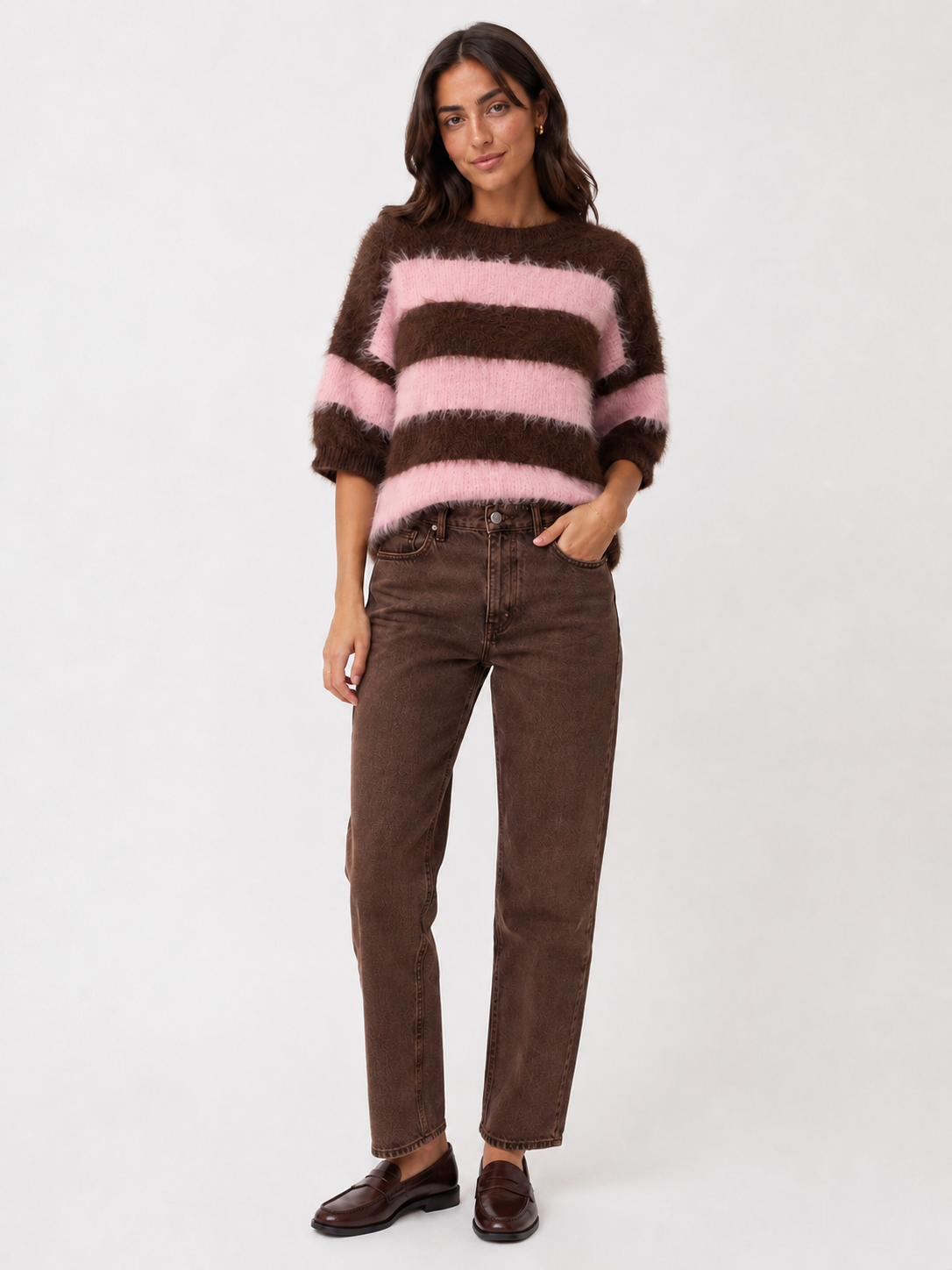 Pink/Brown Fluffy Knit