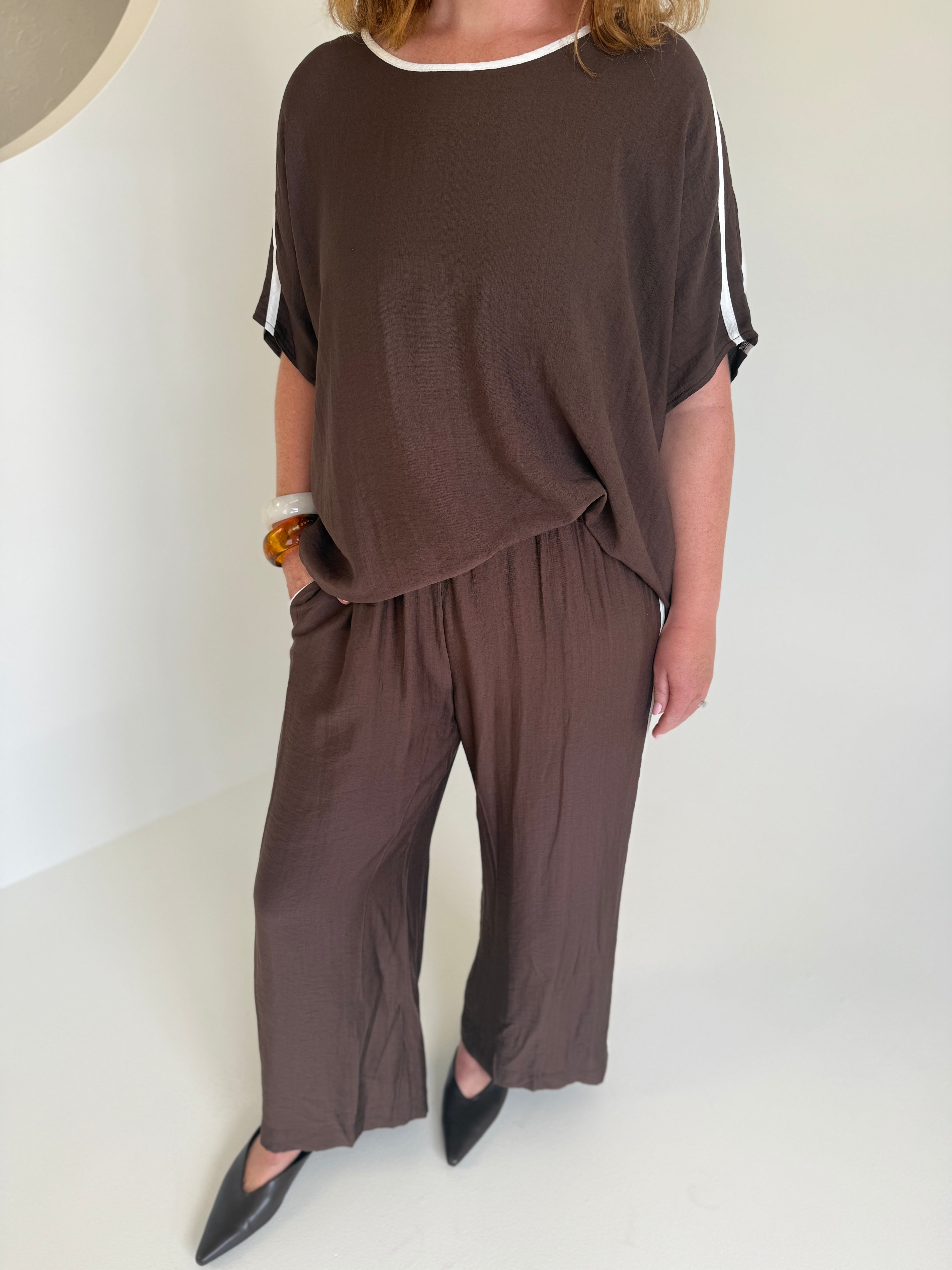 Bowie Lounge Pant Brown/White Stripe