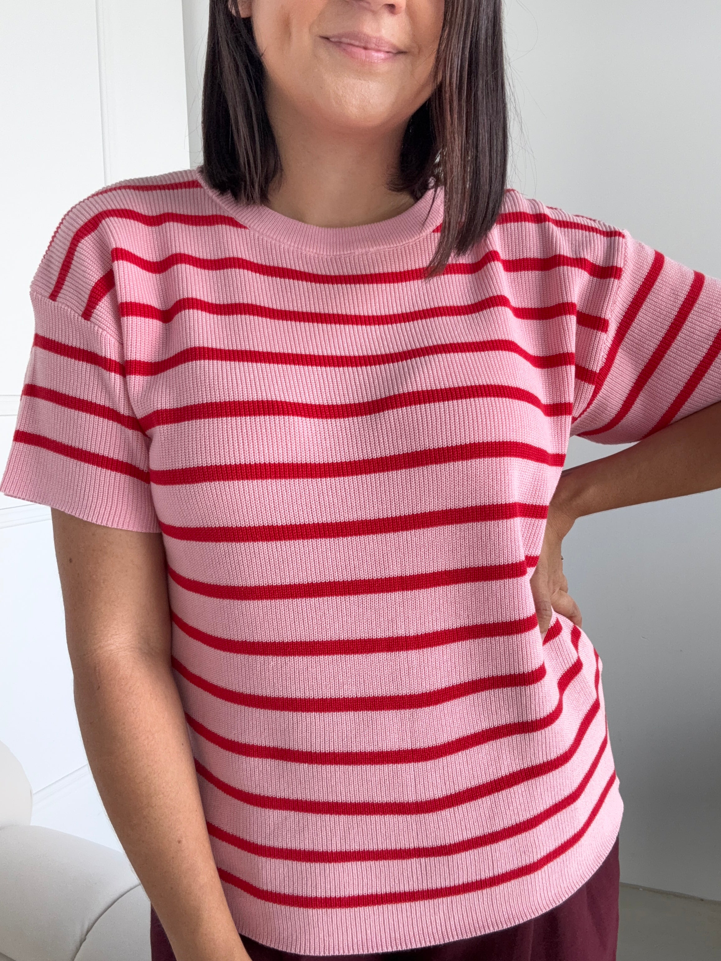 Miller Striped Knit Top Pink/Red