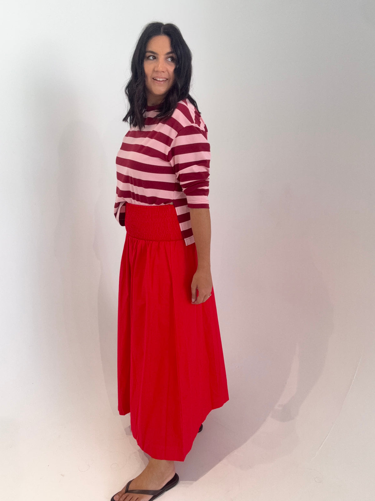 Shirred Waist Skirt Red