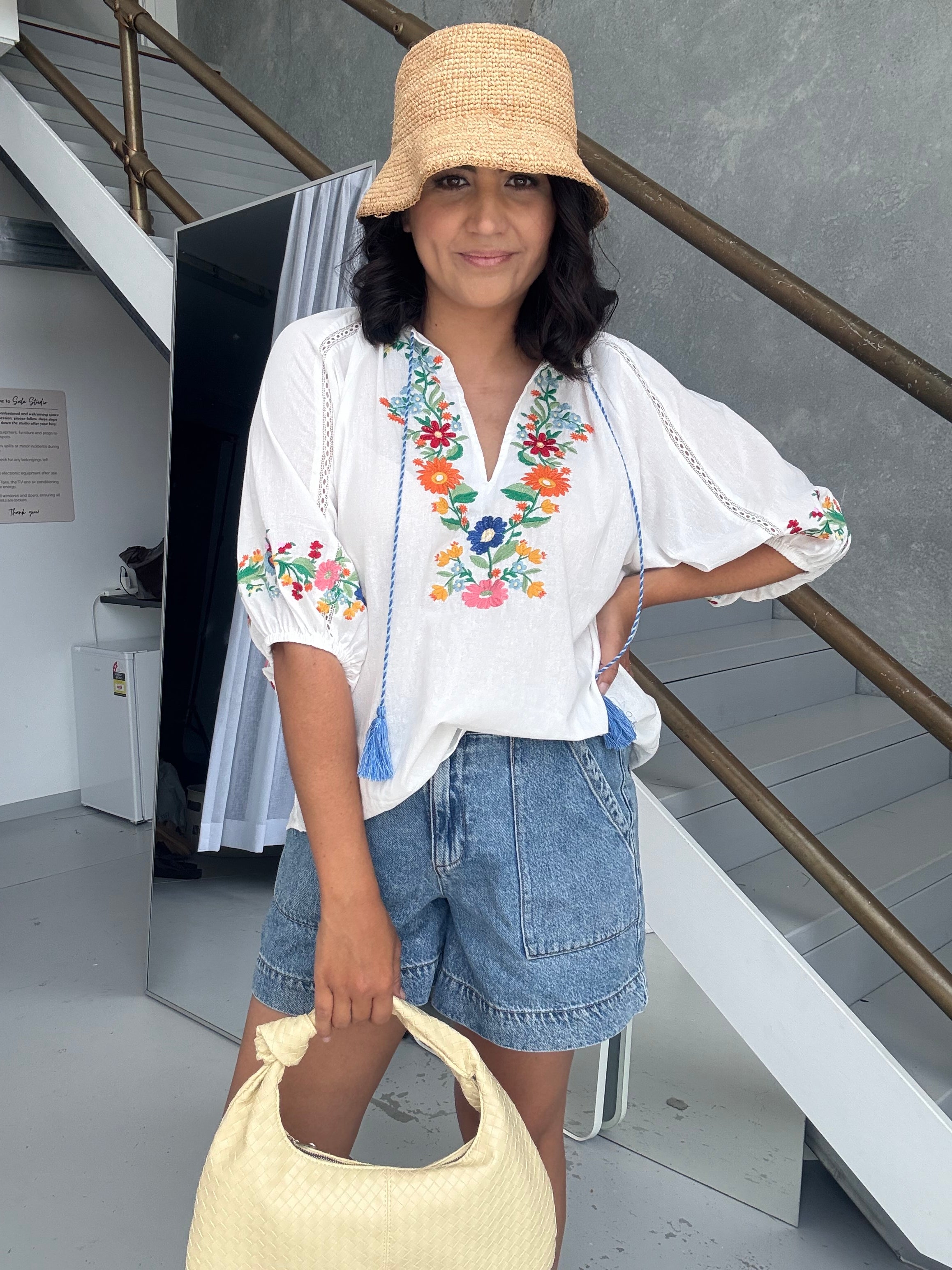 Ingrid Embroidered Floral Blouse White