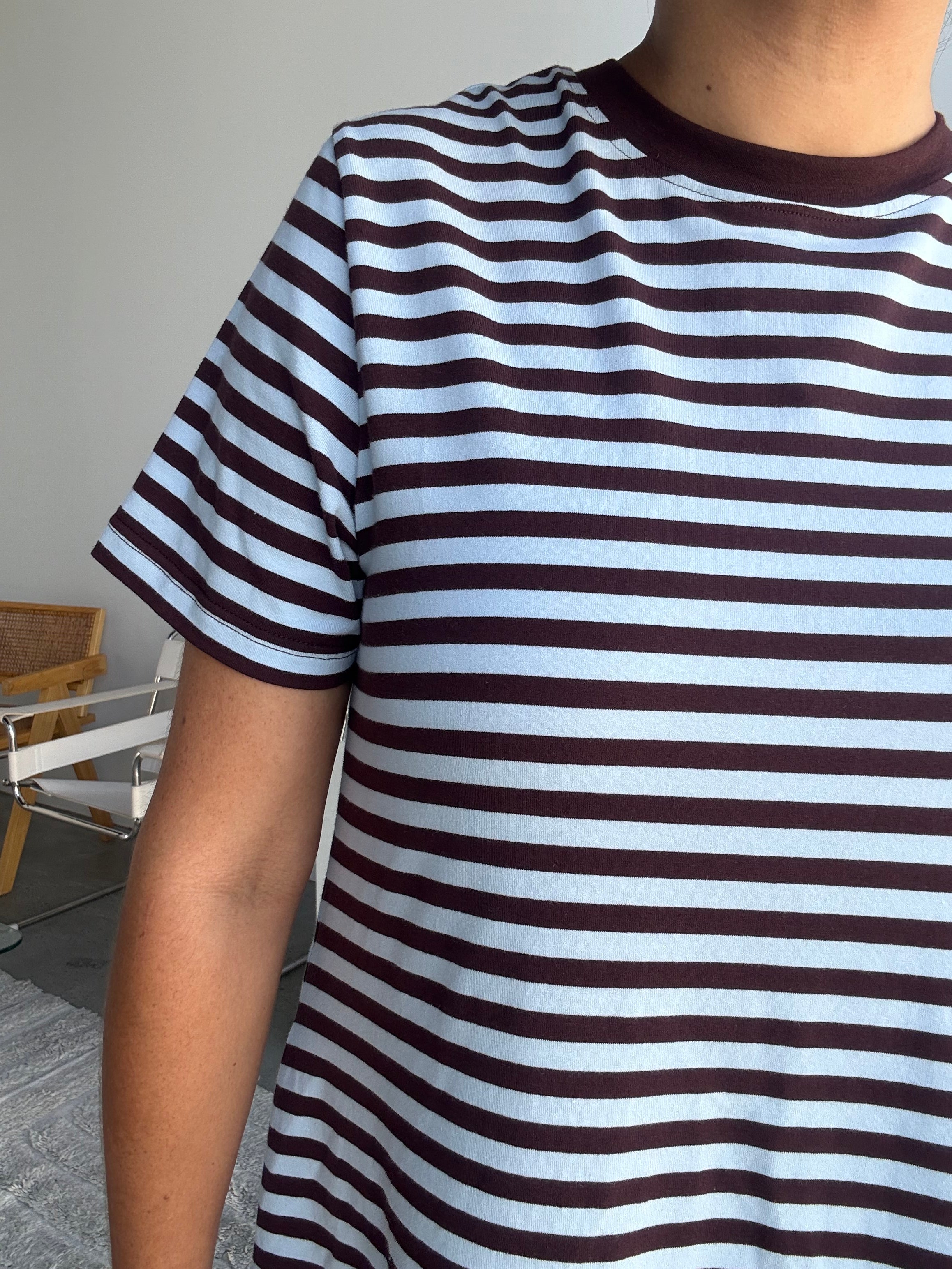 Cotton Jersey Stripe Dress Choc Brown/Blue