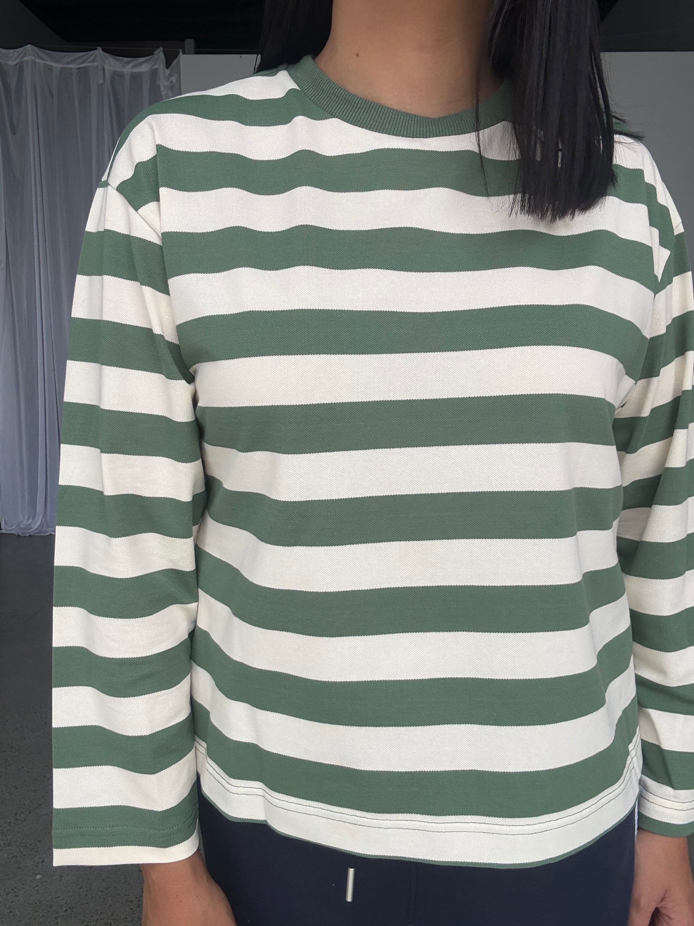 Cassie Long Sleeve Stripe Top Sage/Cream