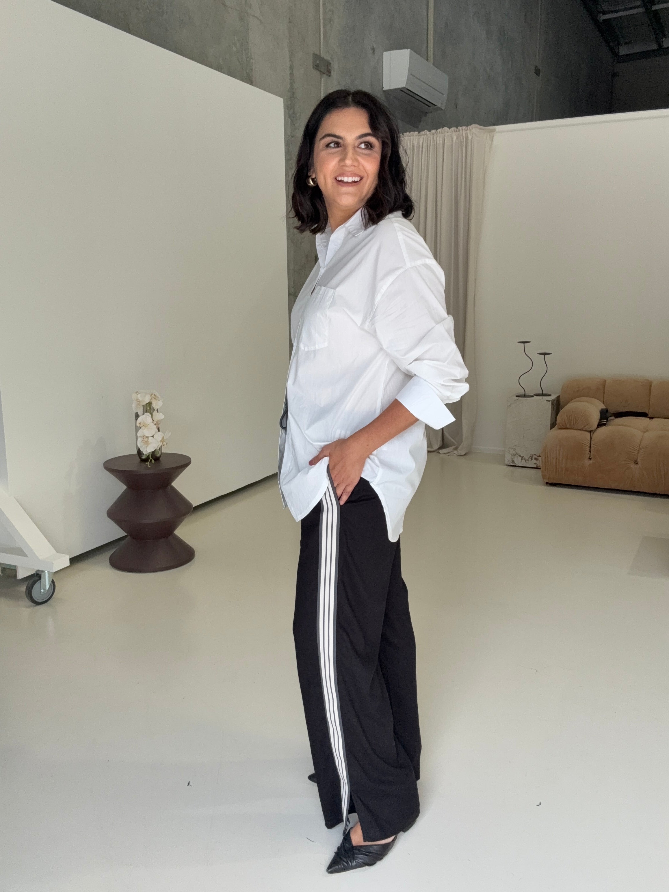 Rayne Linen Side Strip Pants Black