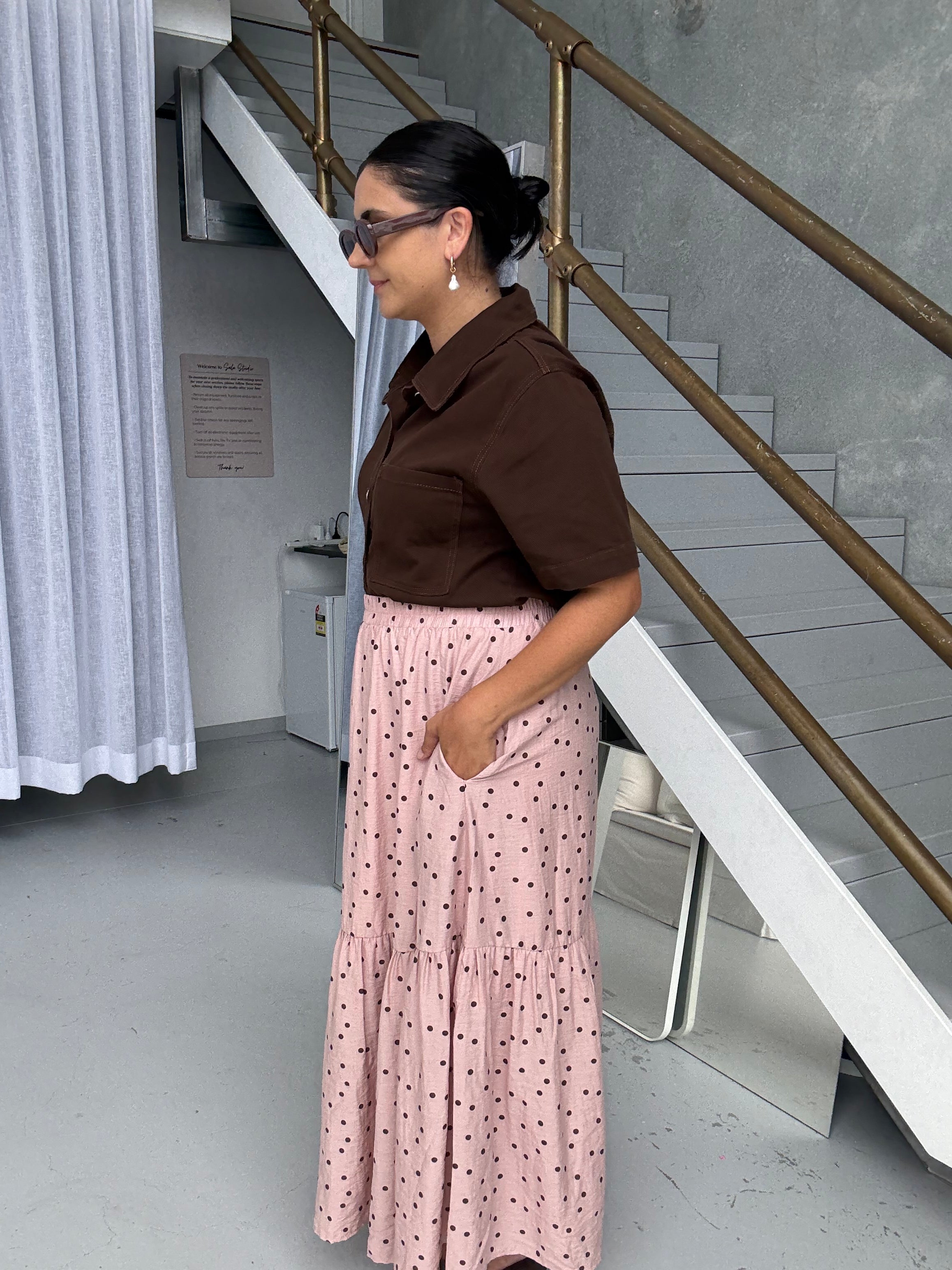 Maisie Skirt Pink/Brown Polka Dot