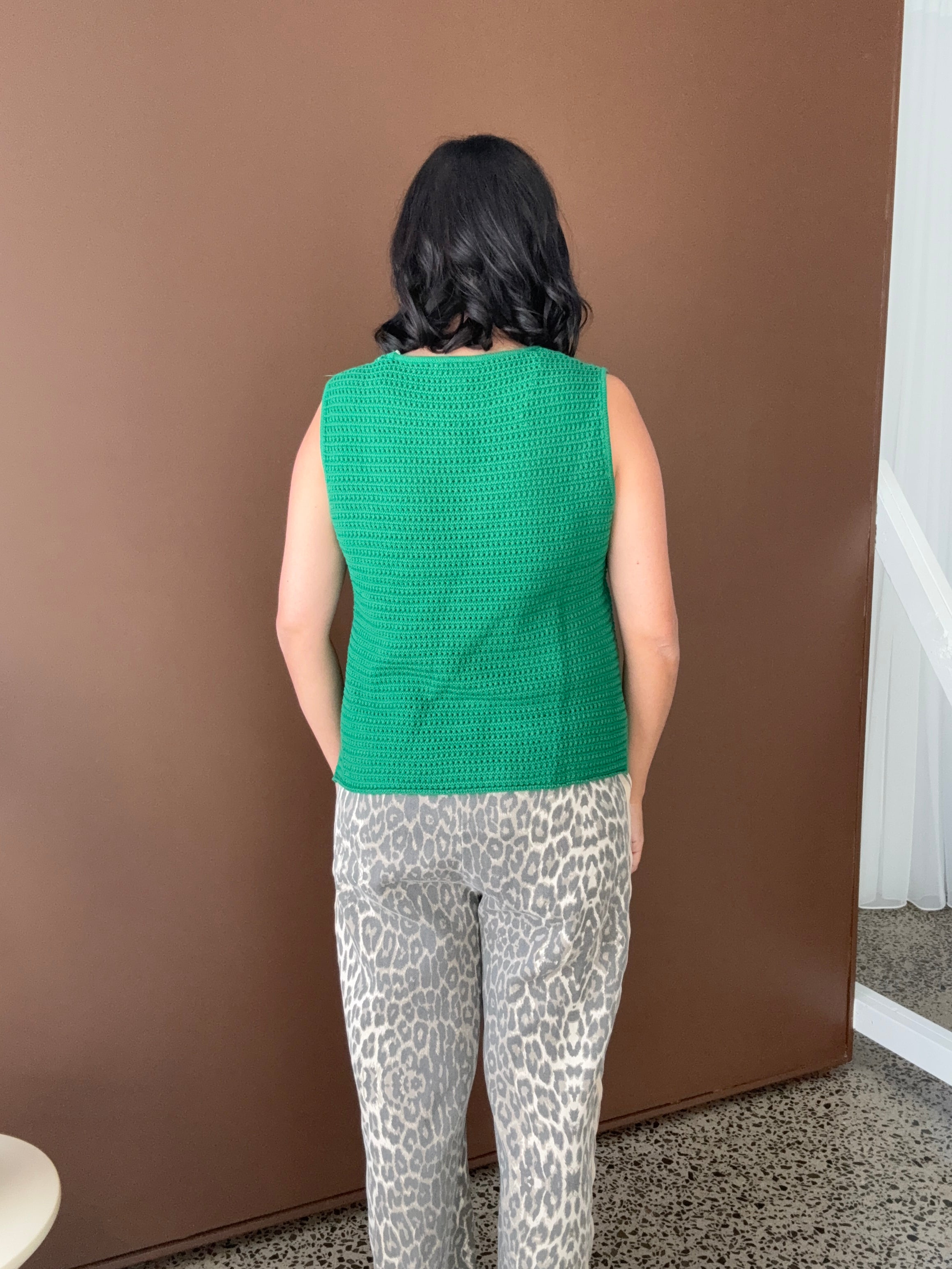 Margot Mesh Knit Tank Green