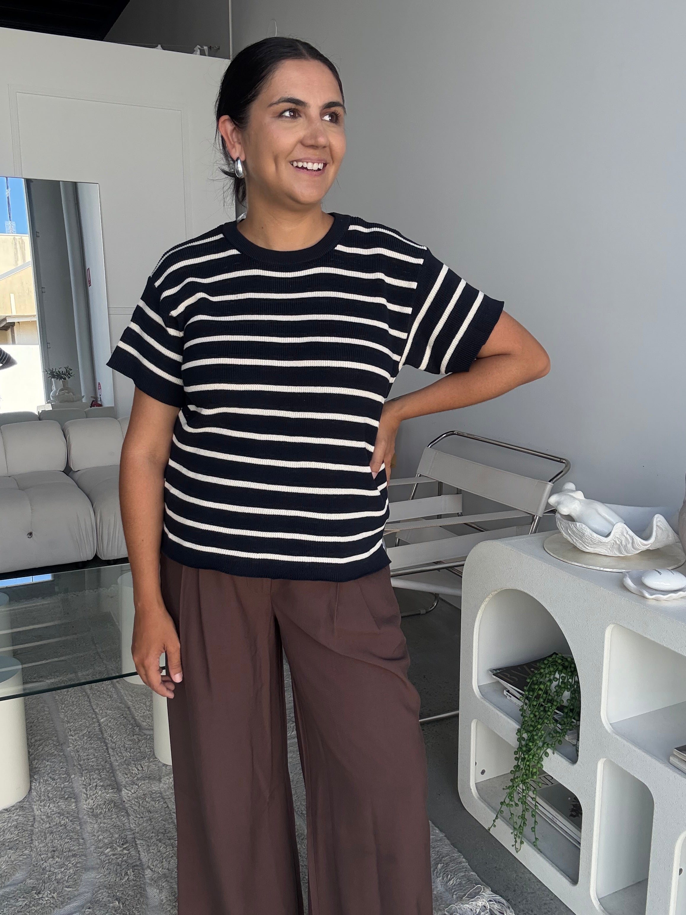 Miller Striped Knit Top Navy/White