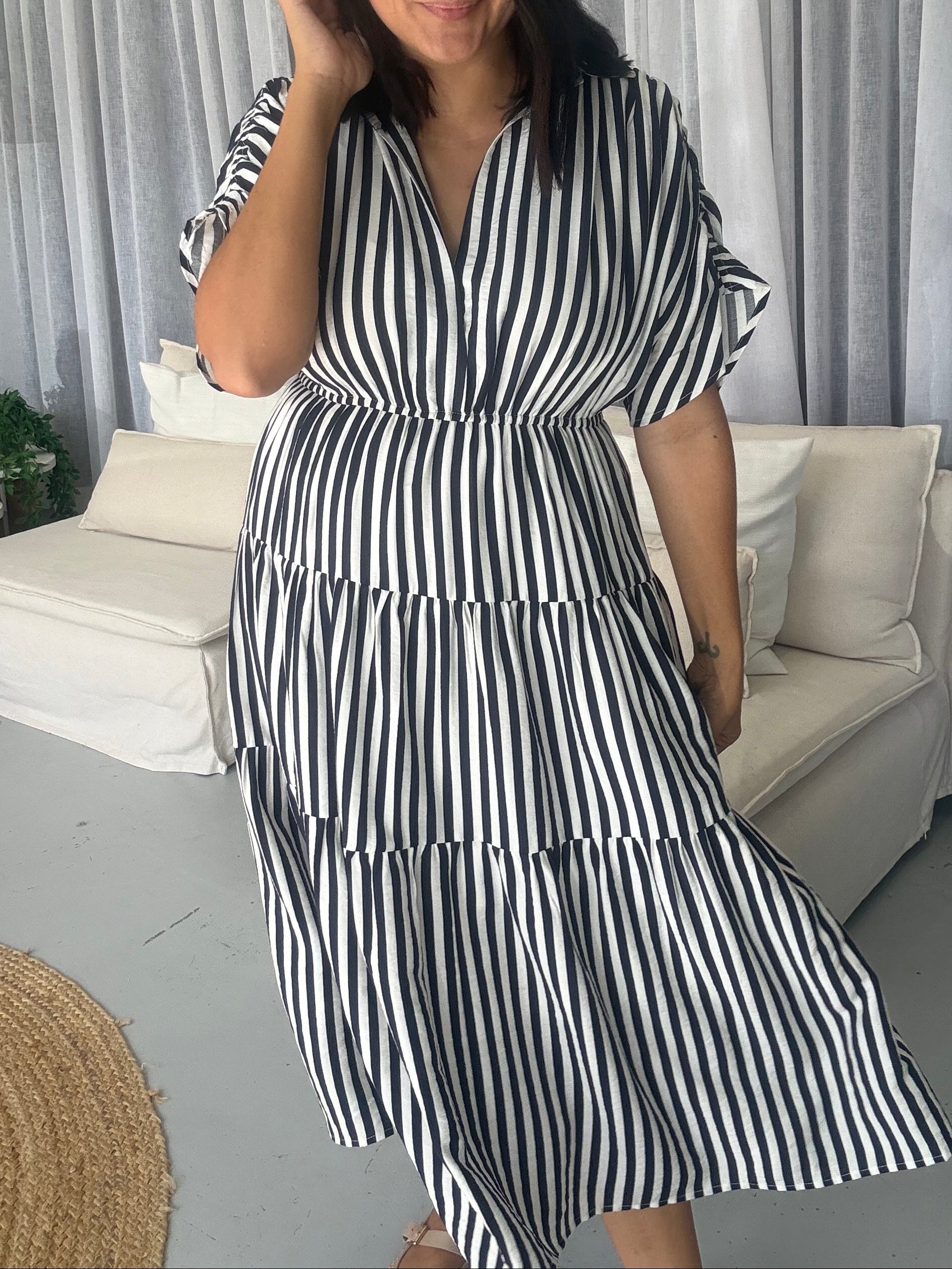 Kirah Dress Navy Stripe