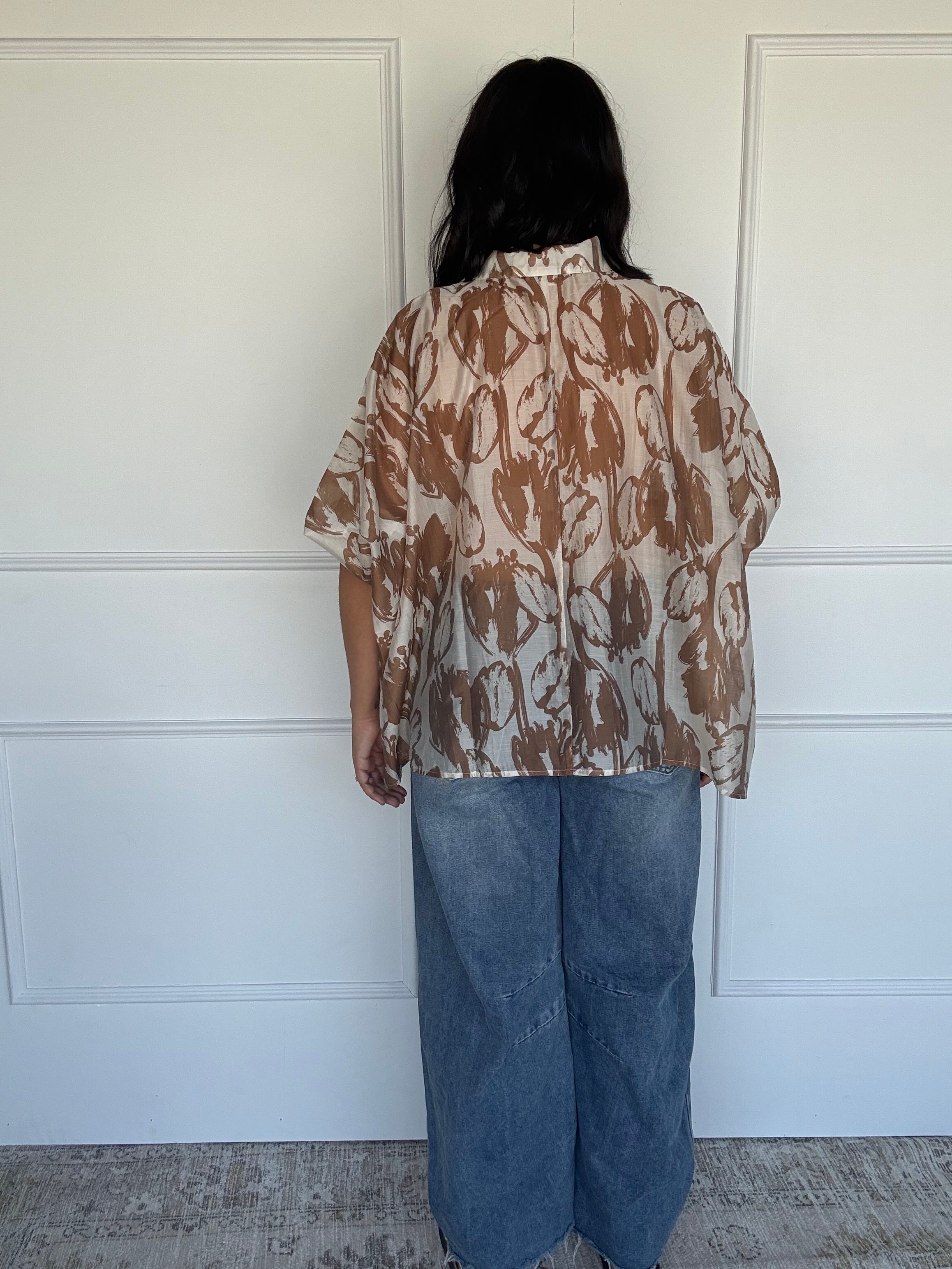 Oversized Abstract Floral Shirt Mocha