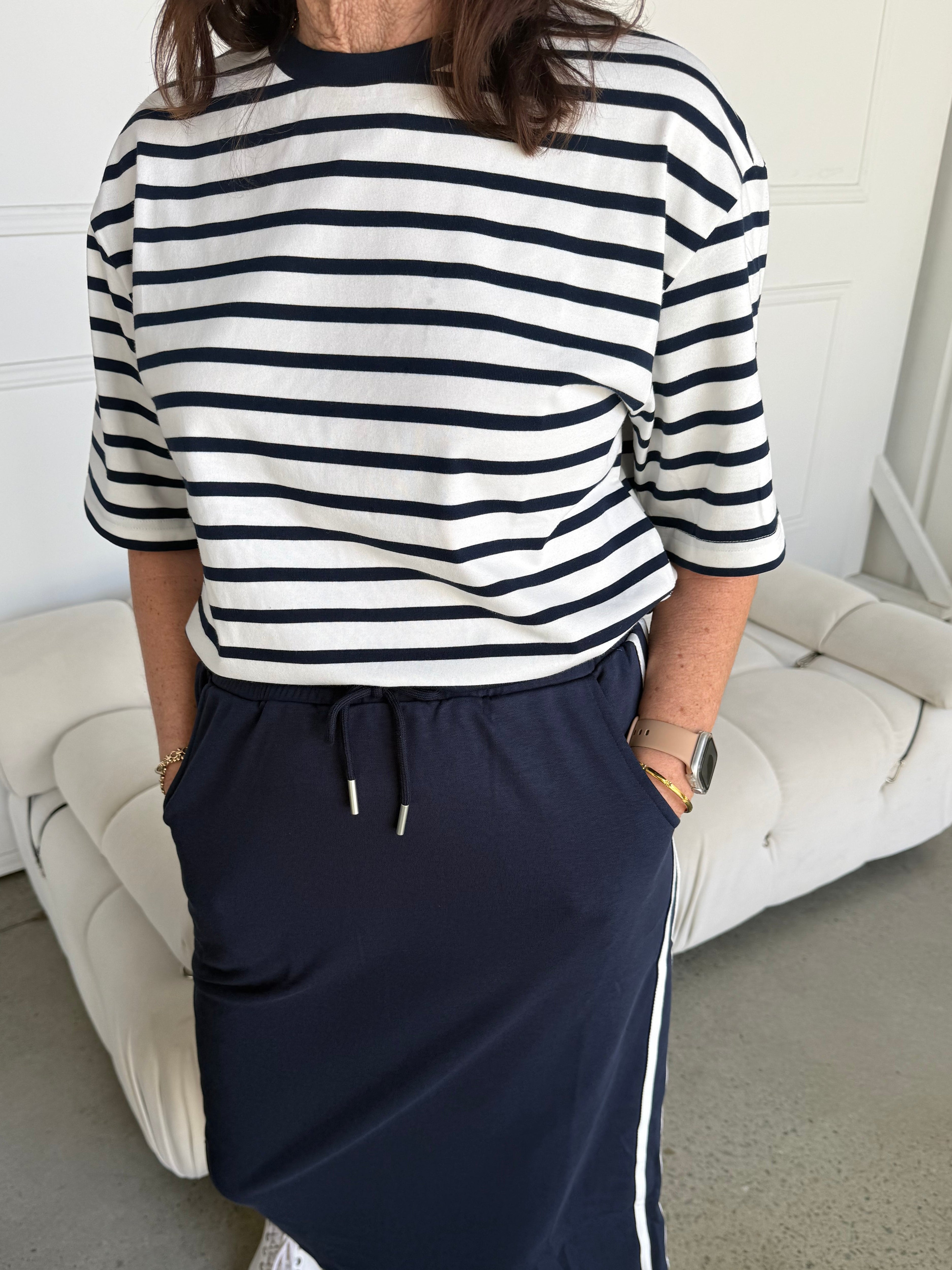 Naomi Stripe Tee Navy/White
