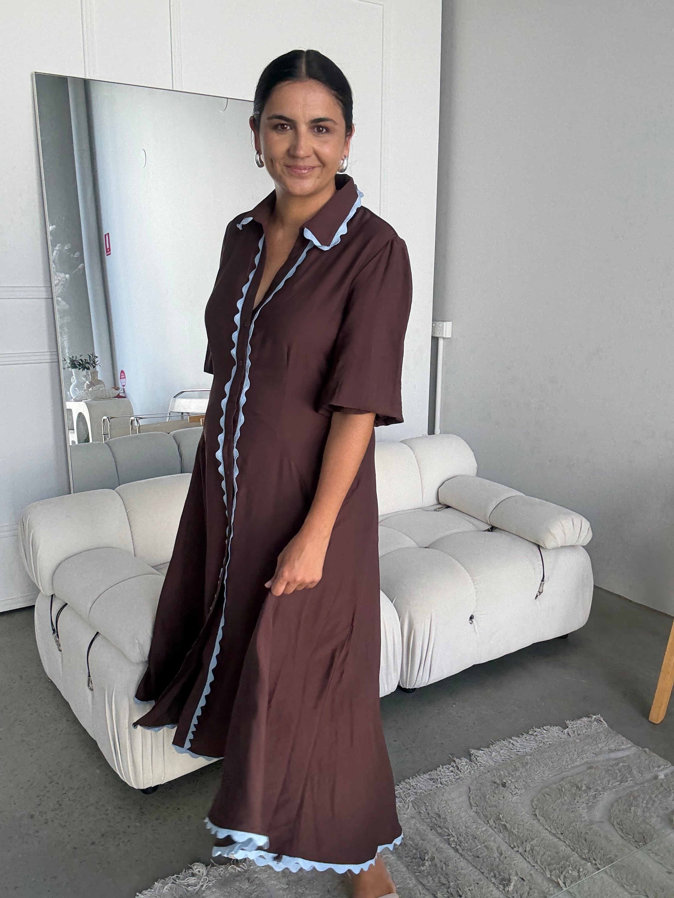 Envy Midi Dress Long Sleeve Brown/Blue