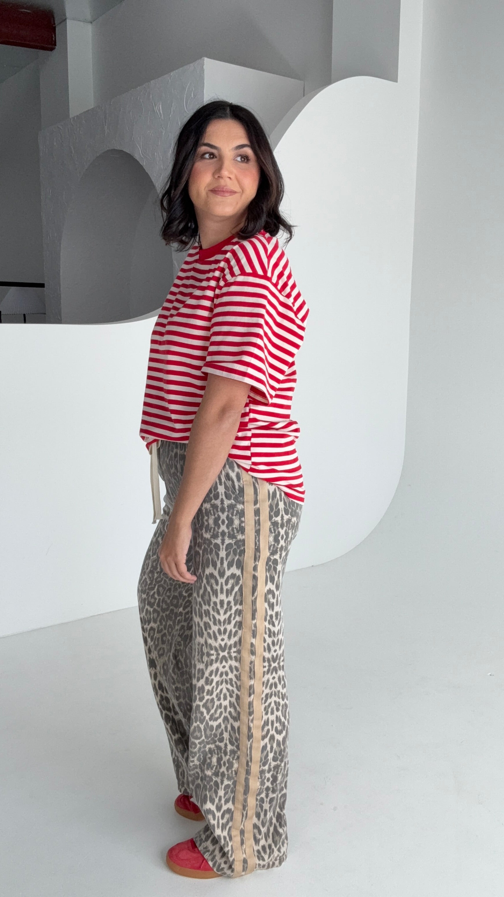 Light Leopard Denim Racer Pants