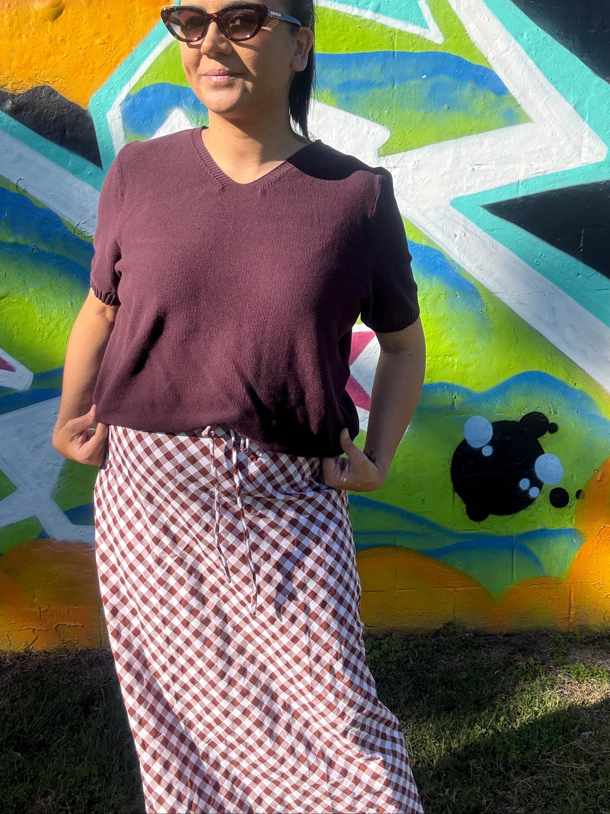Chloe Cotton Gingham Bias Cut Skirt