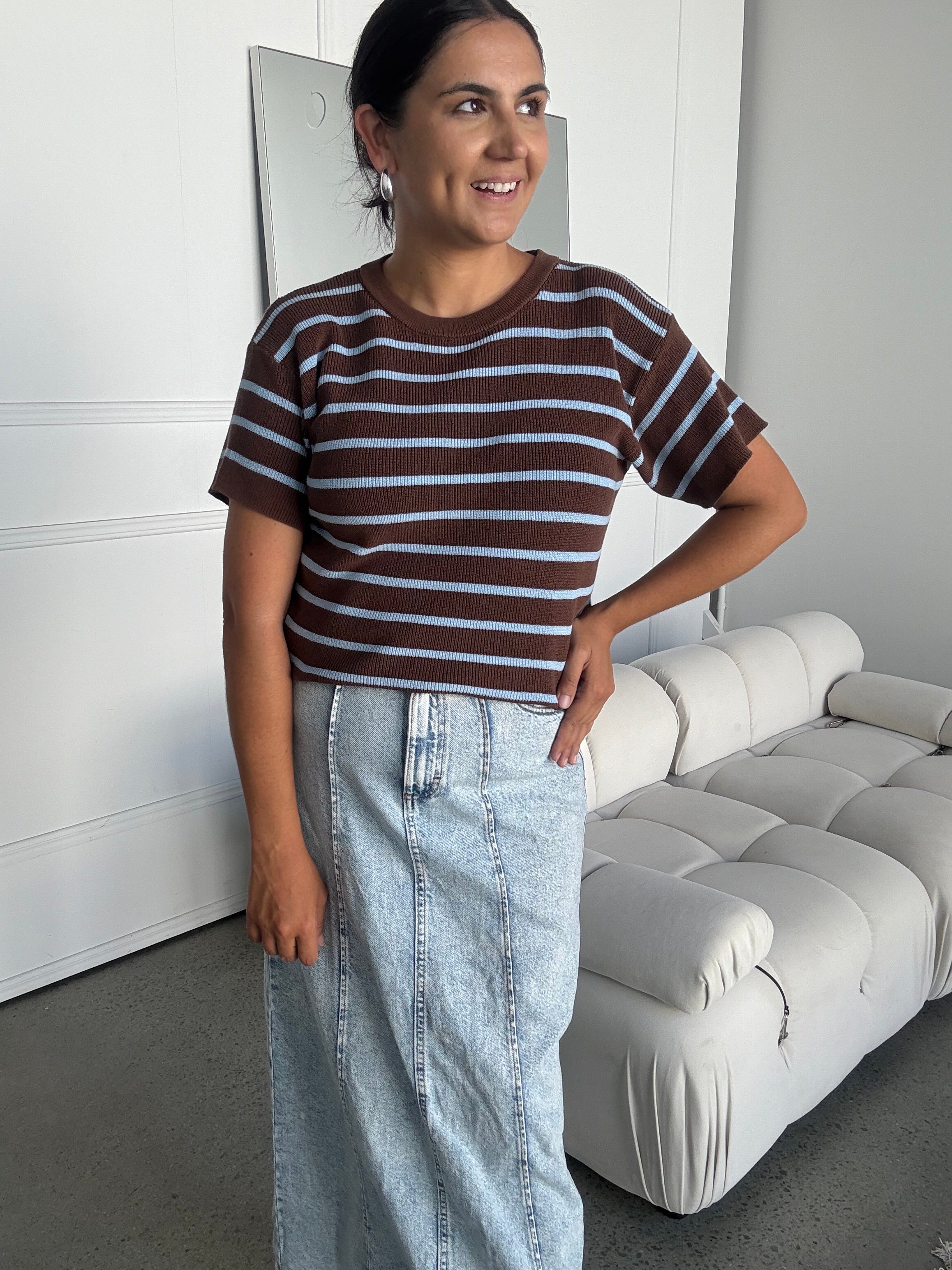 Miller Striped Knit Top Brown/Blue