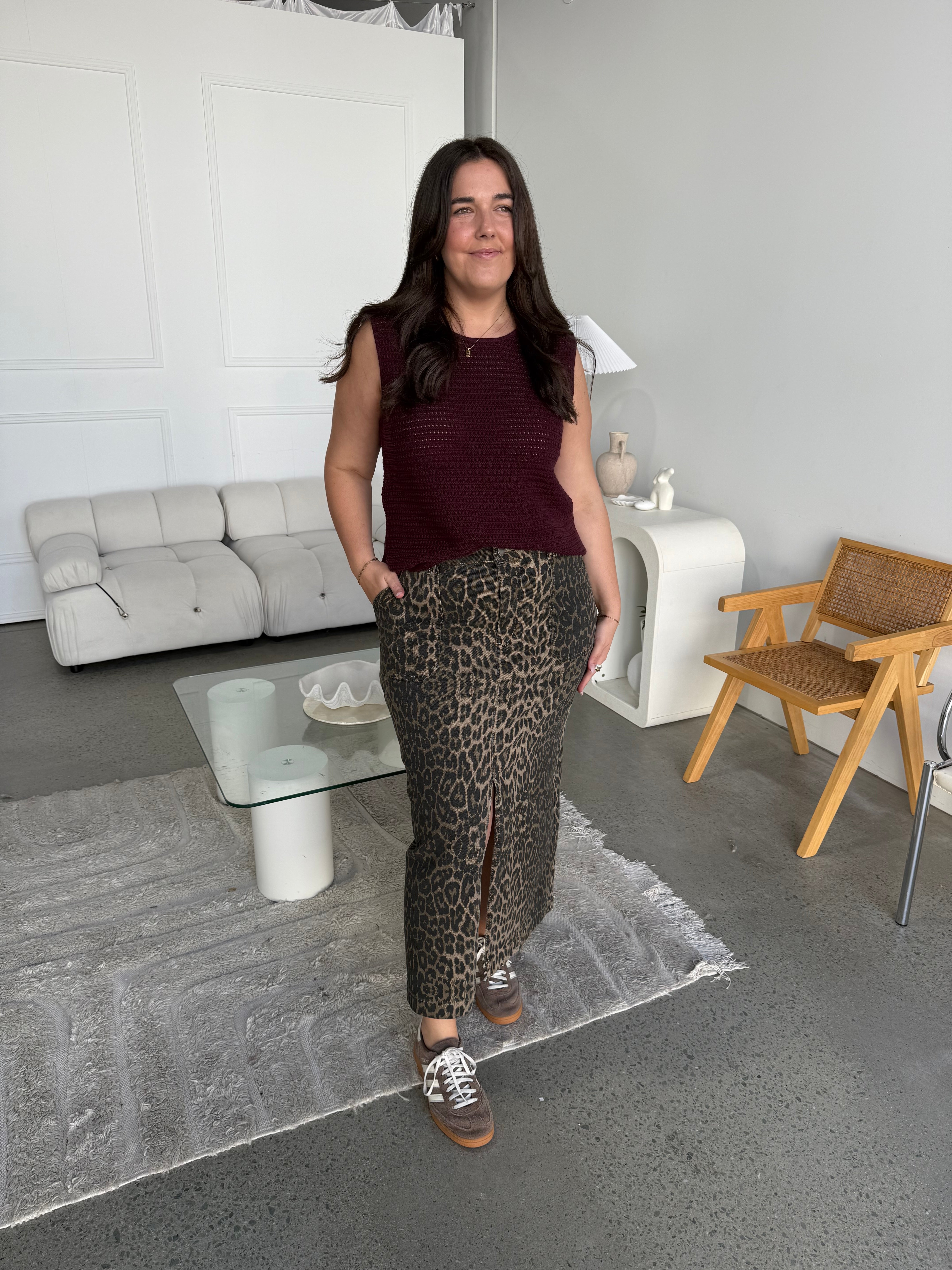 Rikki Leopard Denim Maxi Skirt