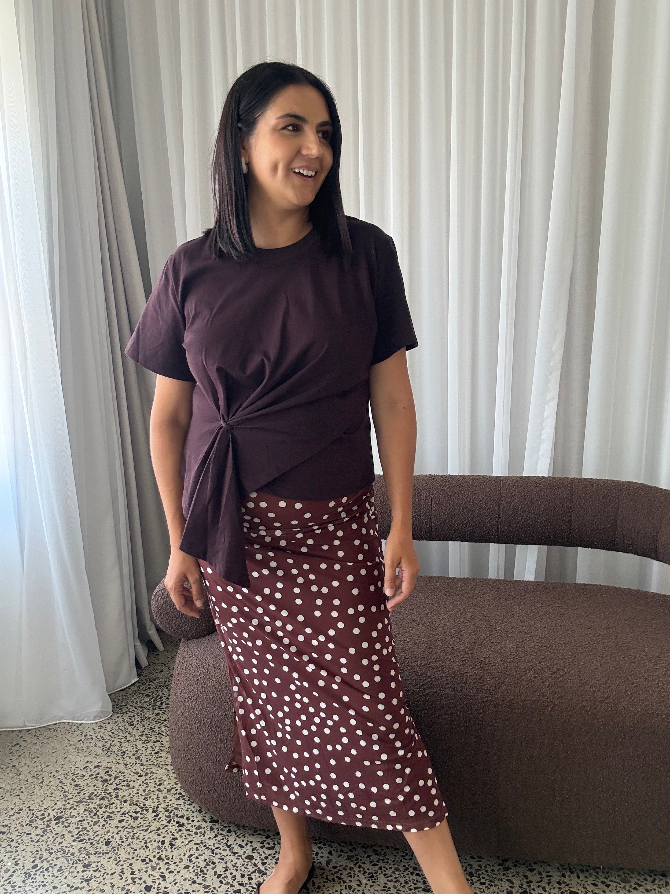 Mesh Polka Dot Skirt Brown