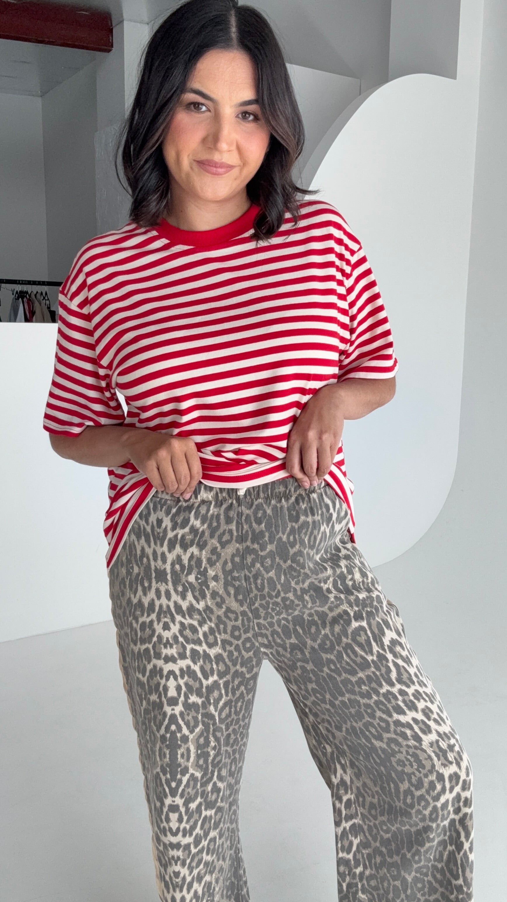 Light Leopard Denim Racer Pants