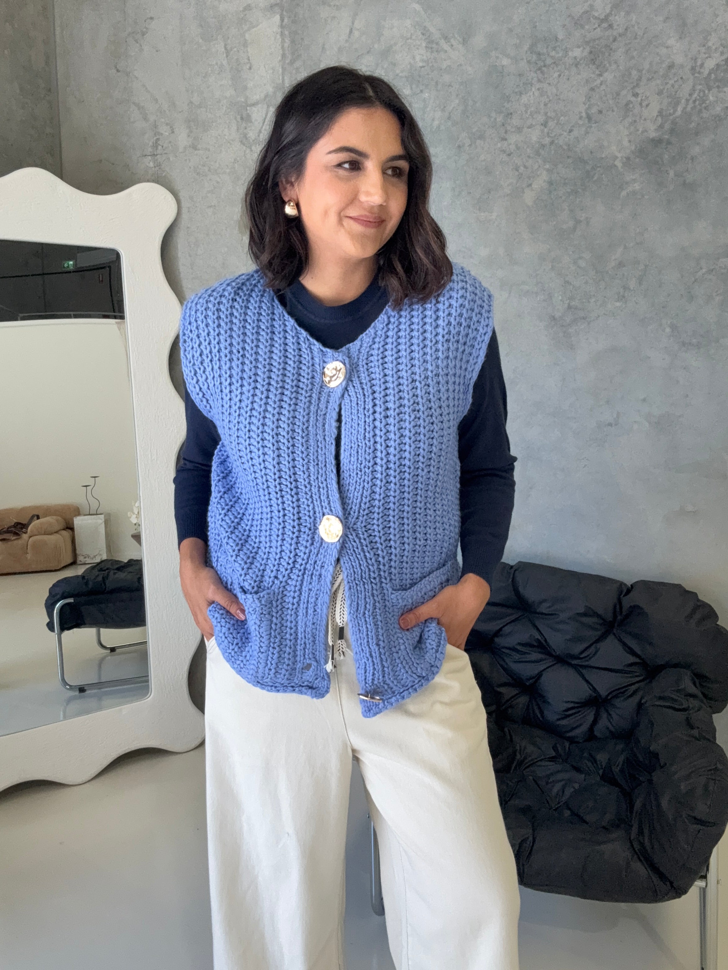 Zali Knit Vest Cornflower Blue