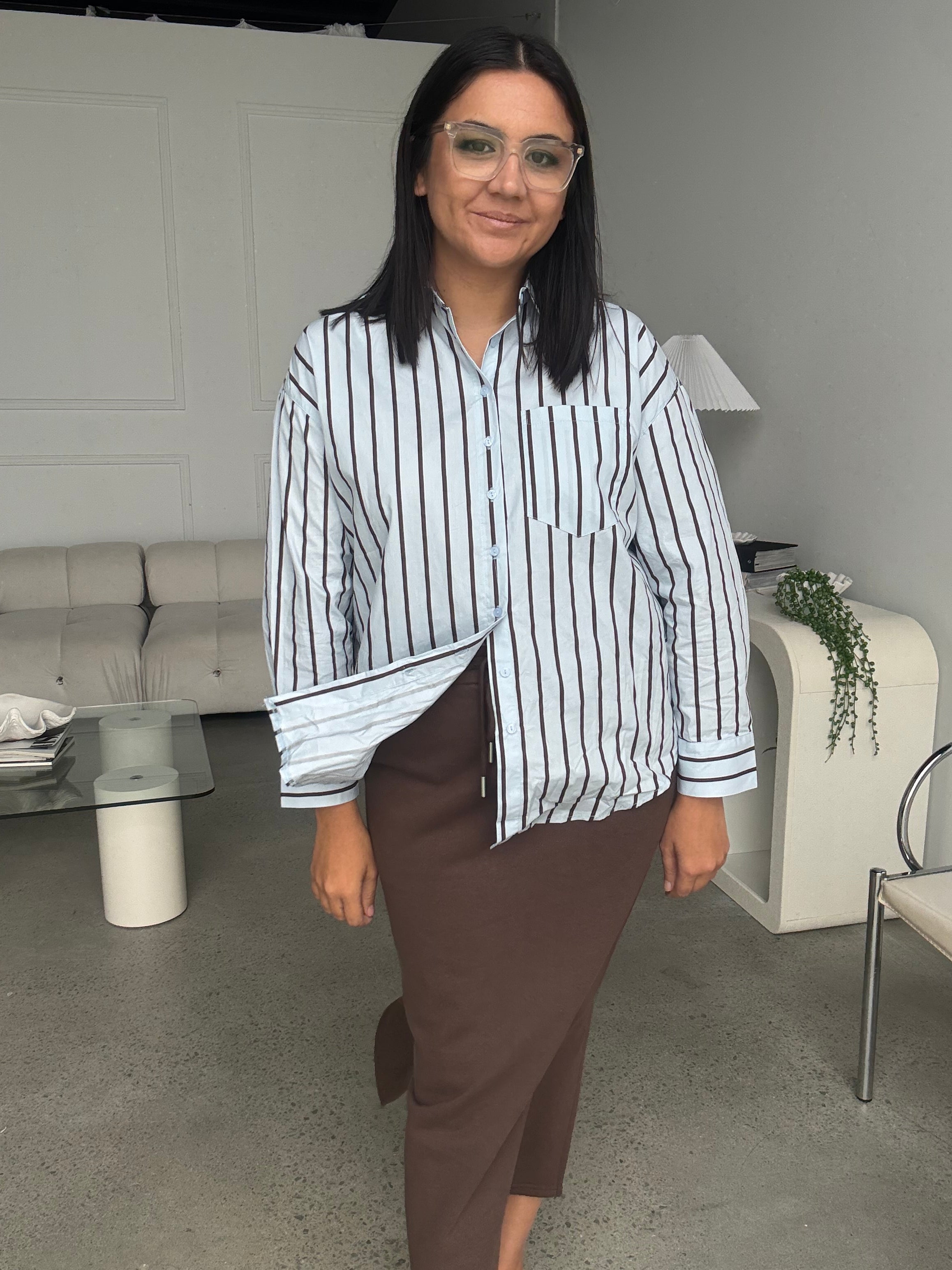 Huntley Shirt Blue & Brown Stripe Shirt