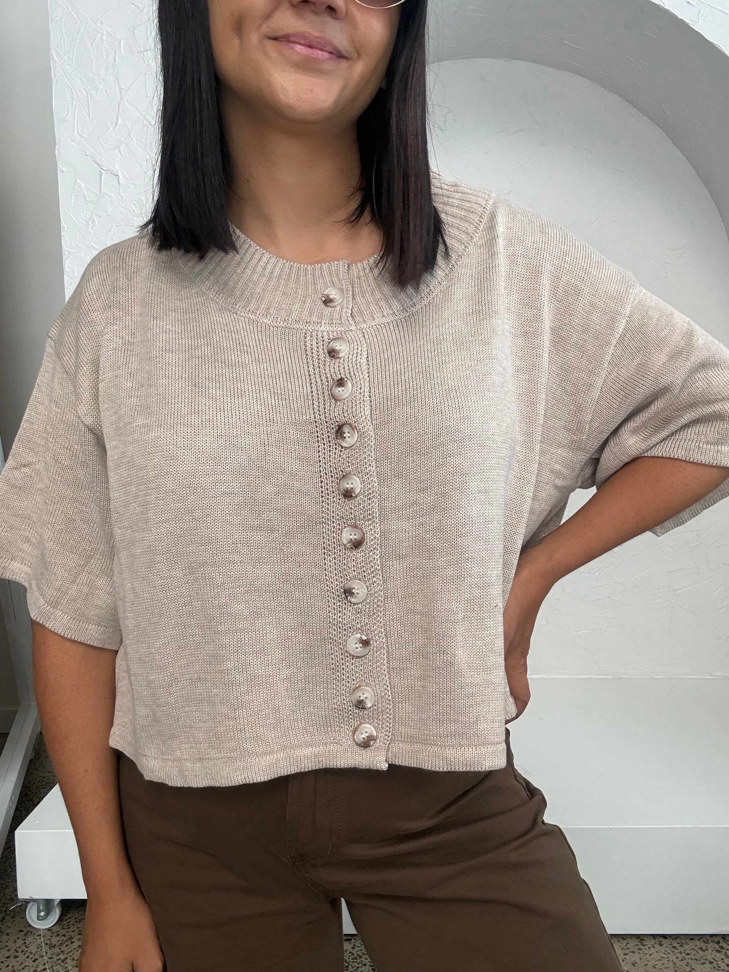 Boxed Cardigan Beige