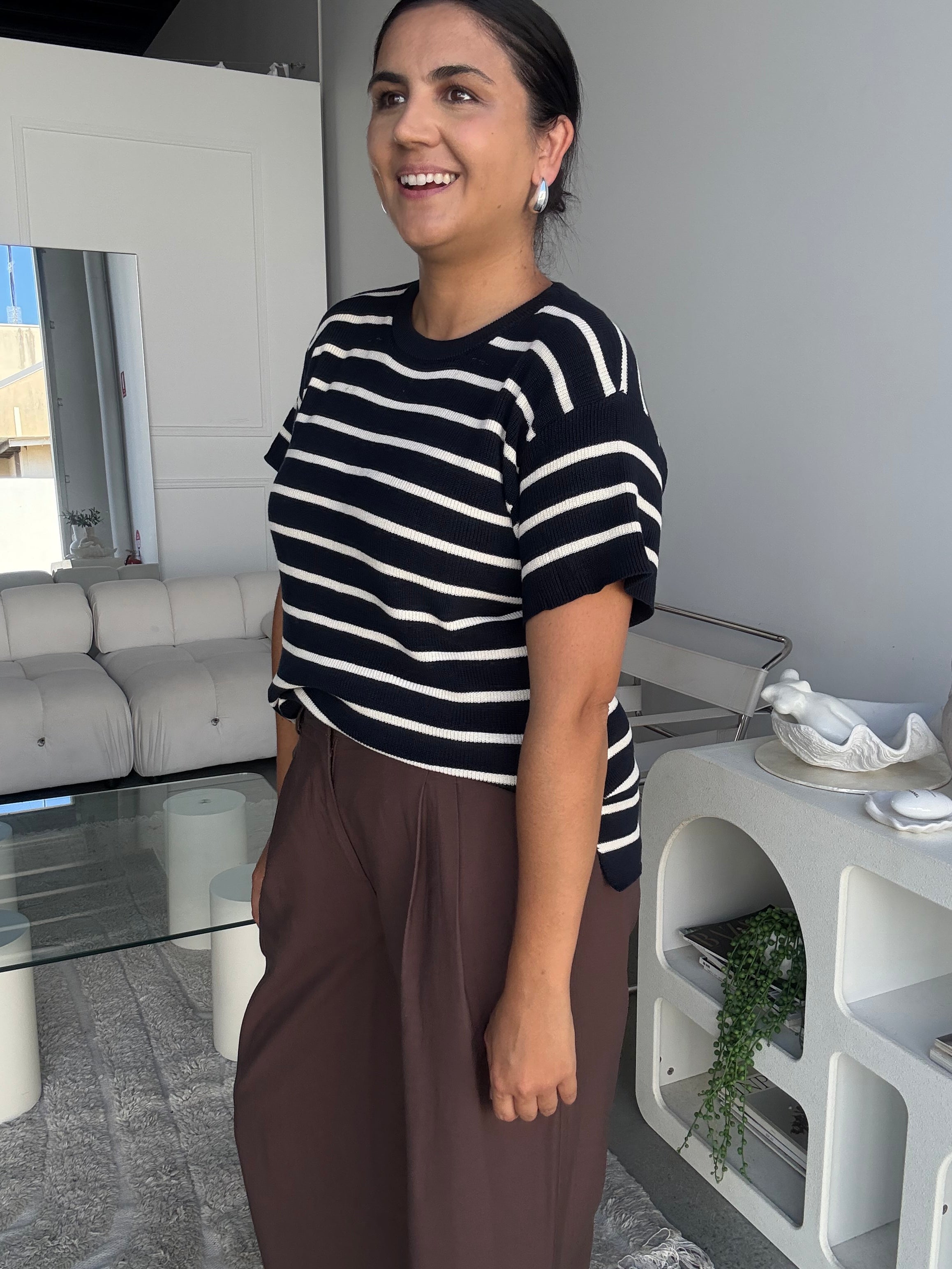 Miller Striped Knit Top Navy/White