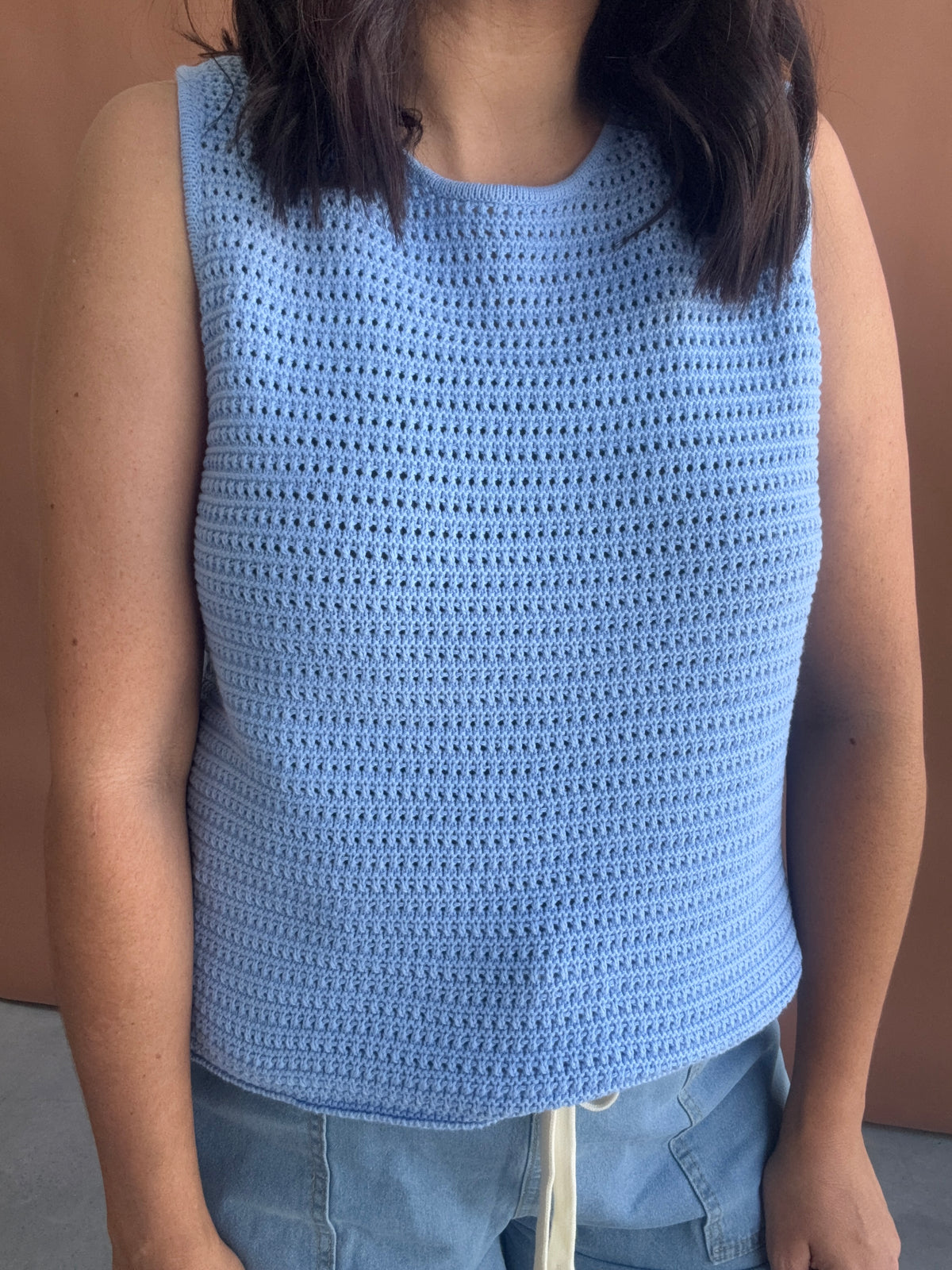 Margot Mesh Knit Tank Sky Blue