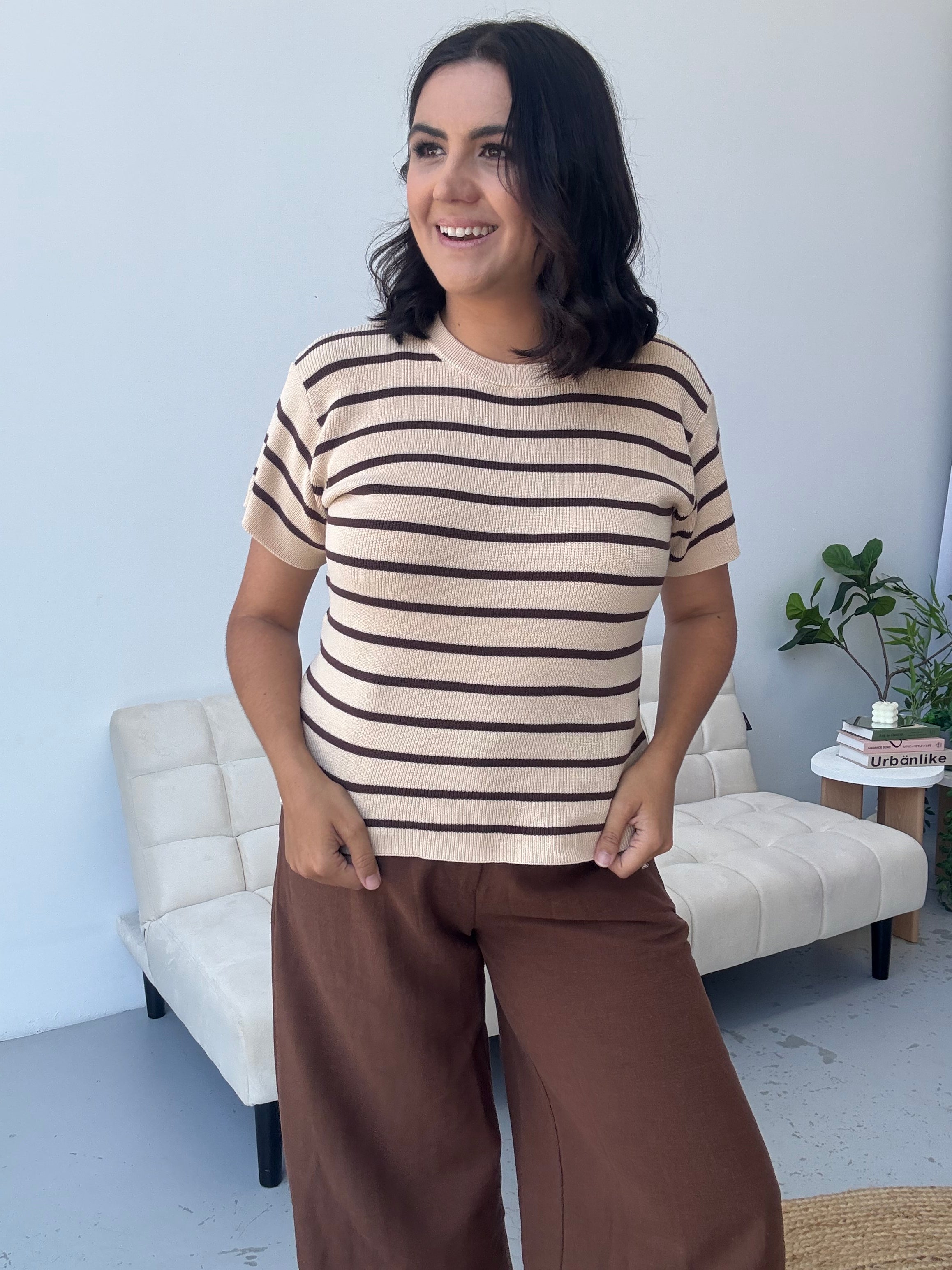 Miller Striped Knit Top Nougat/Brown