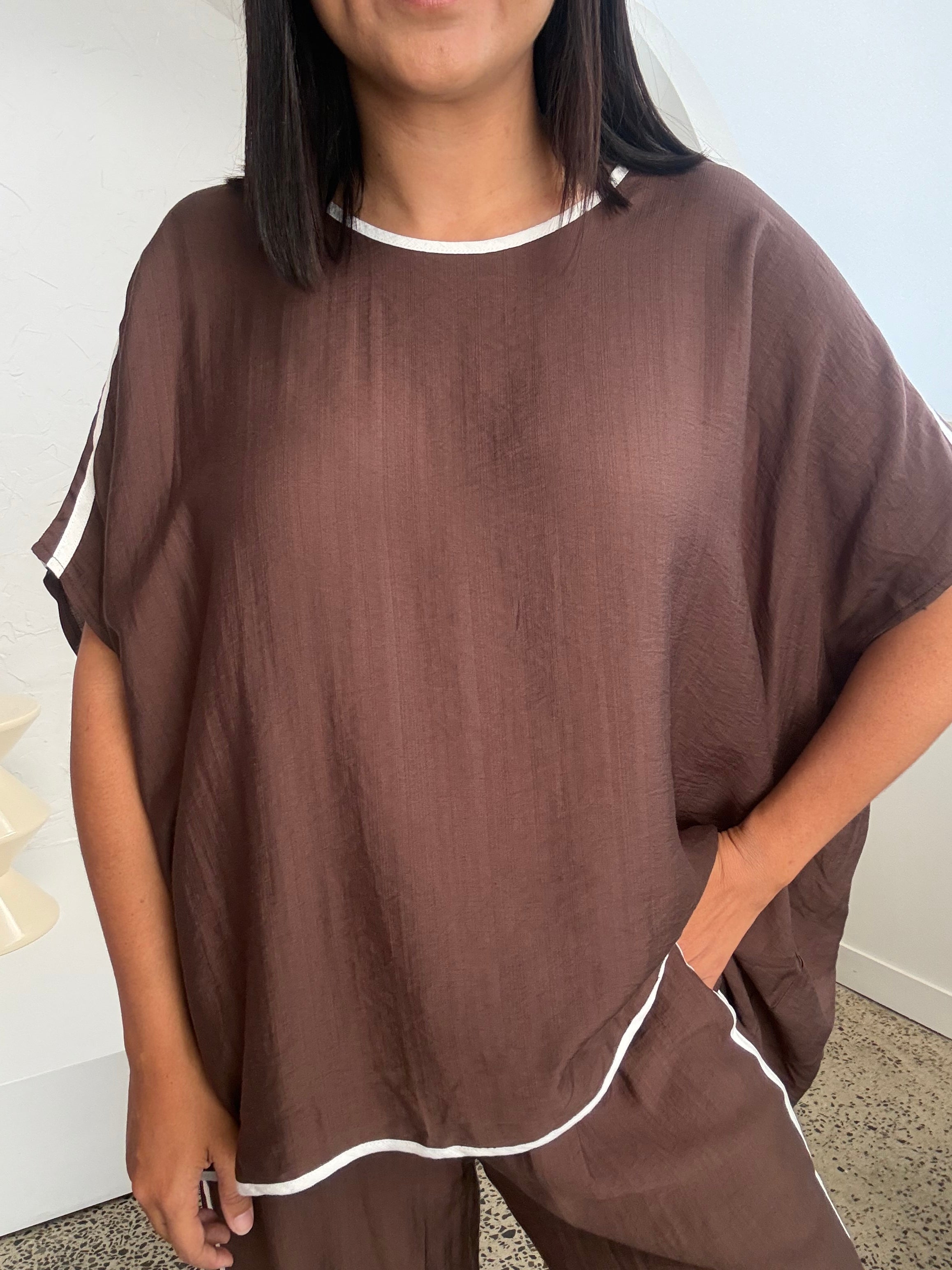 Bowie Drape Top Brown/White