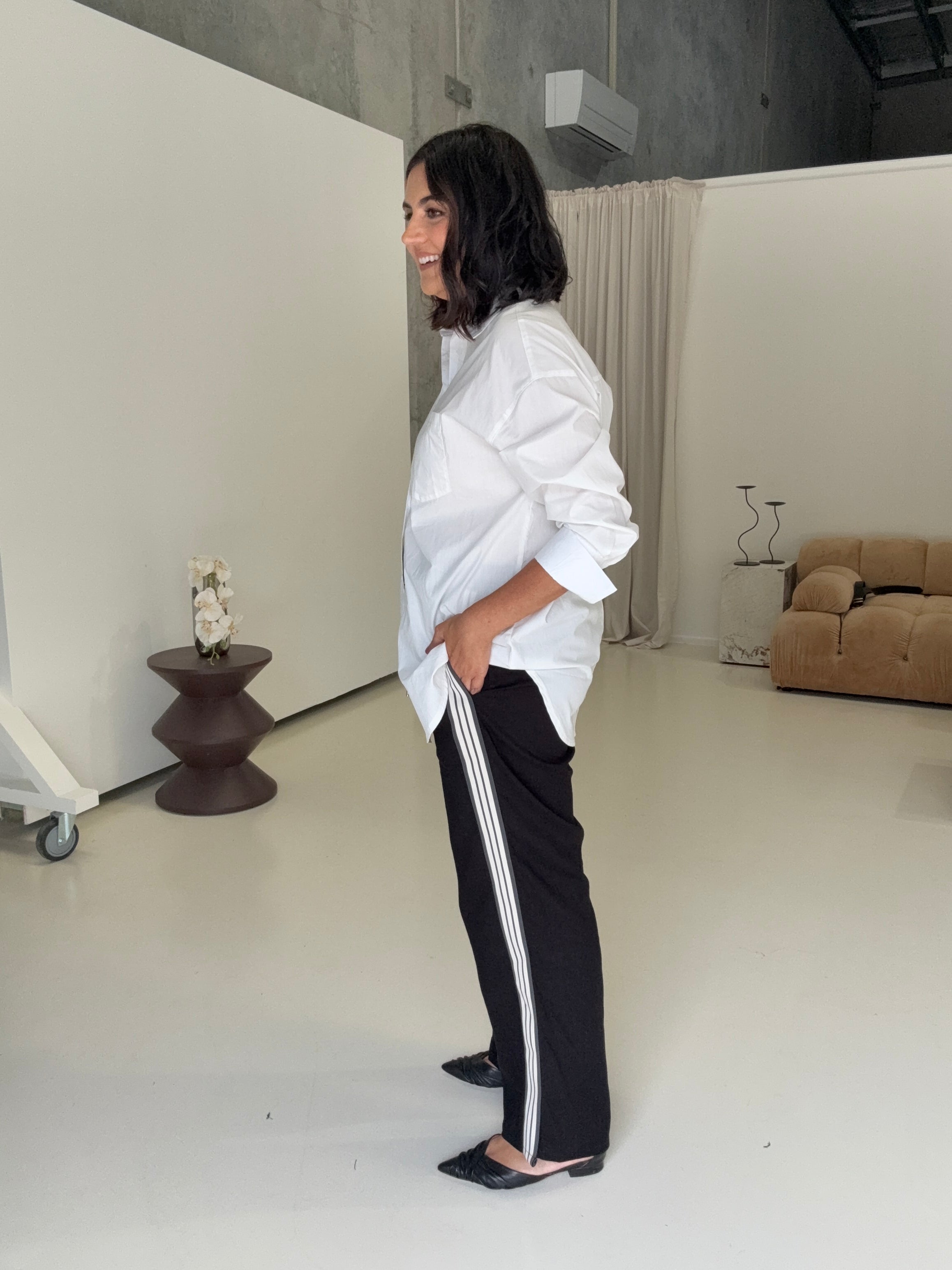 Rayne Linen Side Strip Pants Black