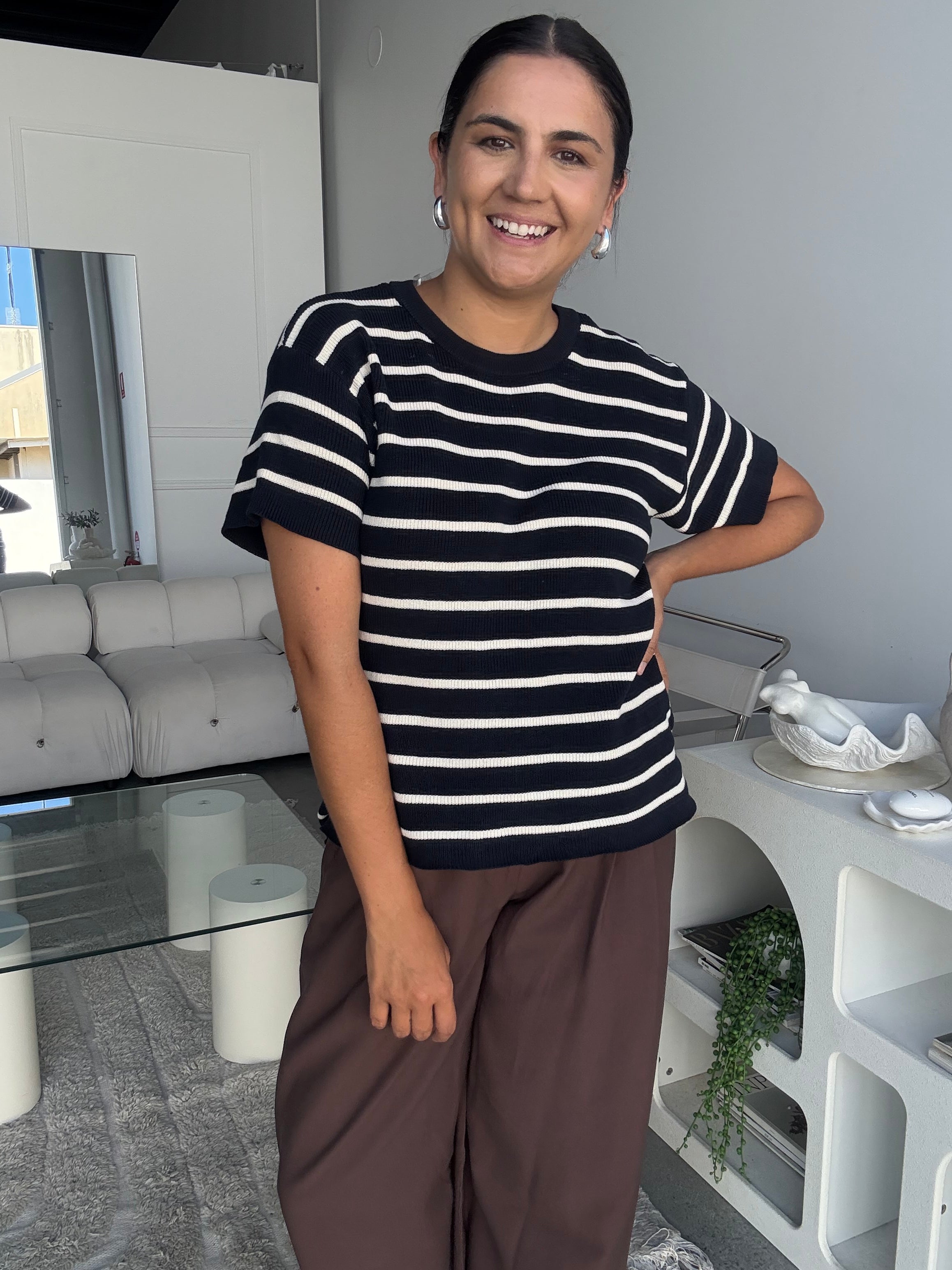 Miller Striped Knit Top Navy/White