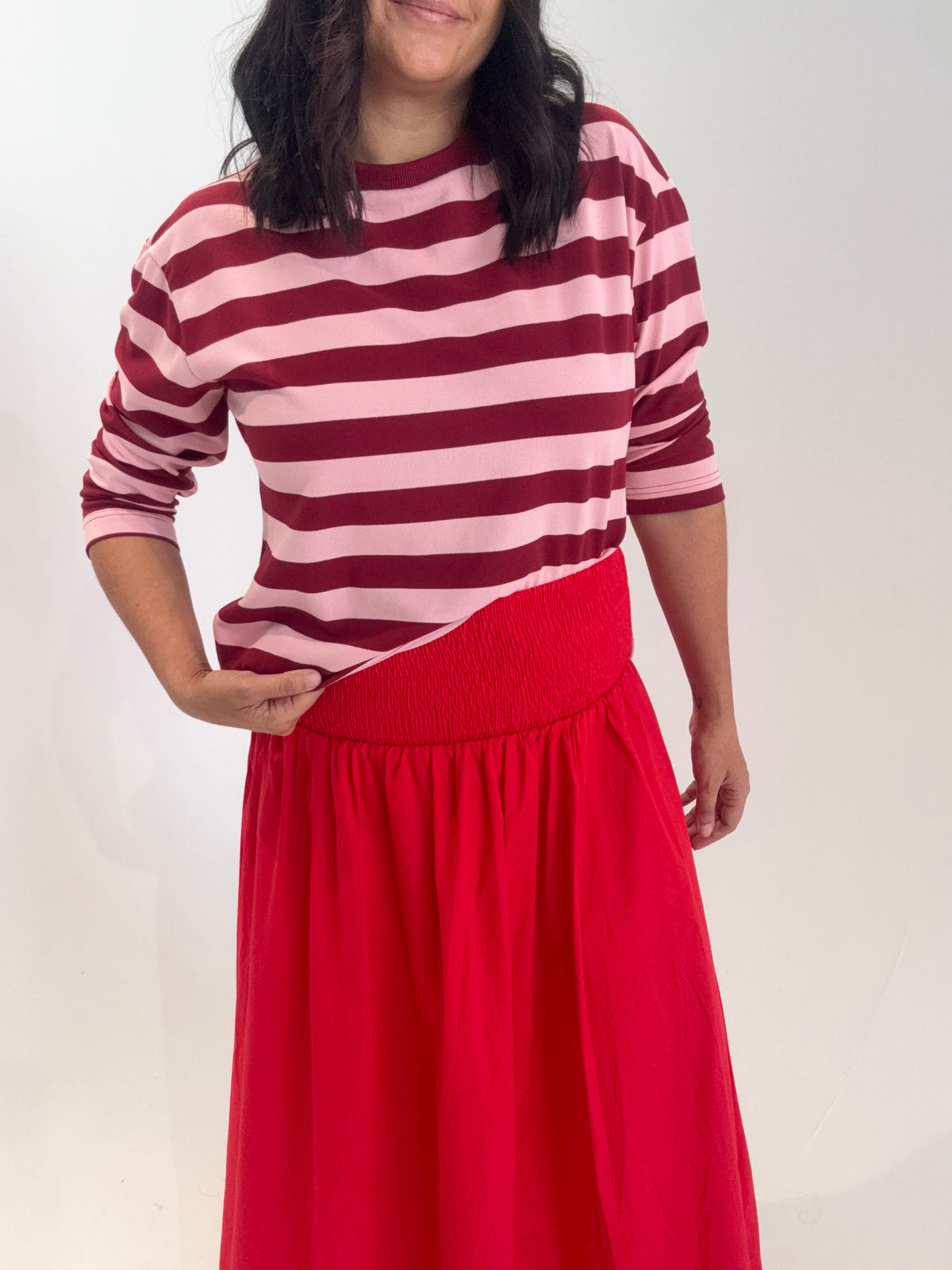 Shirred Waist Skirt Red