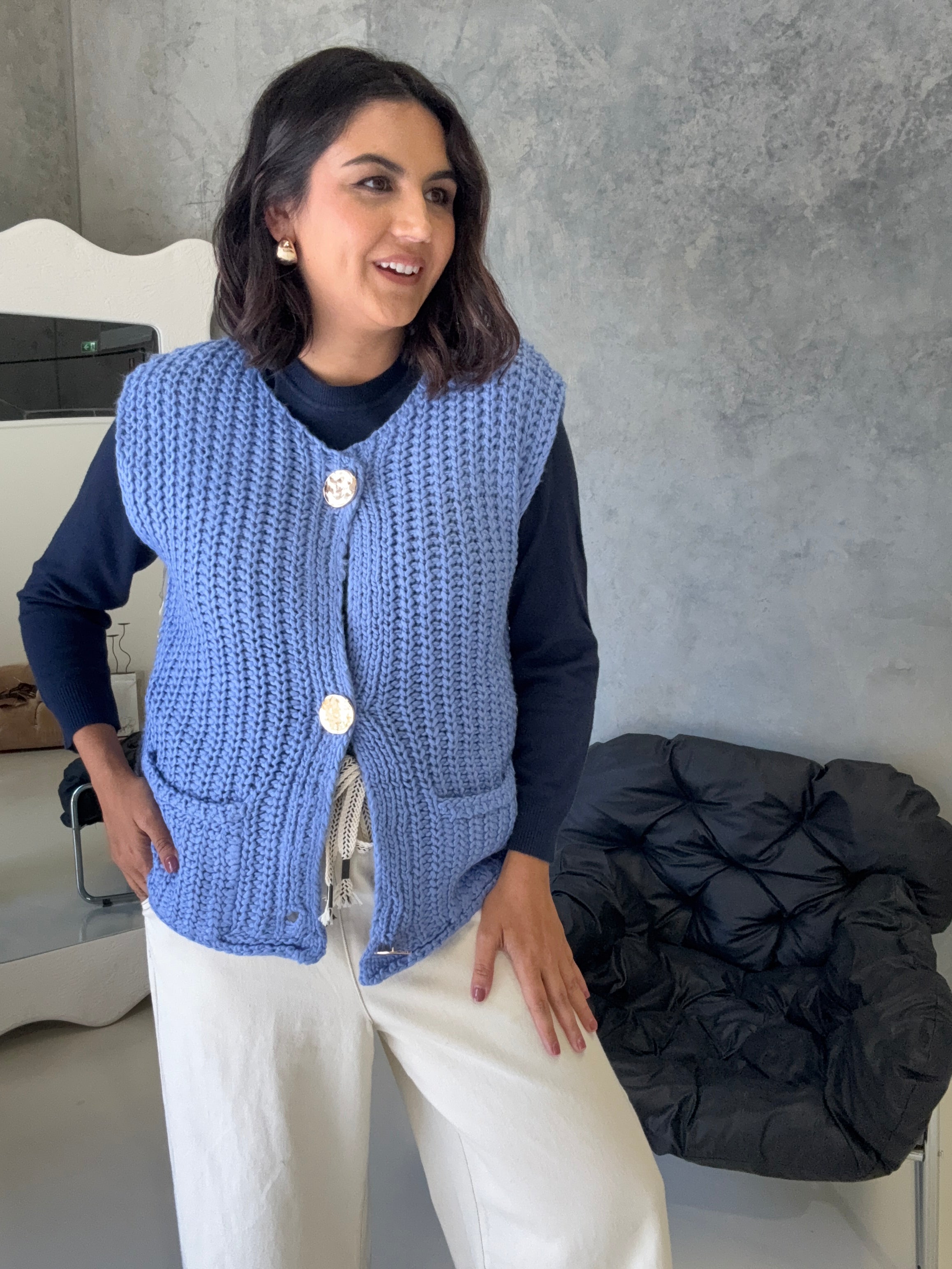 Zali Knit Vest Cornflower Blue
