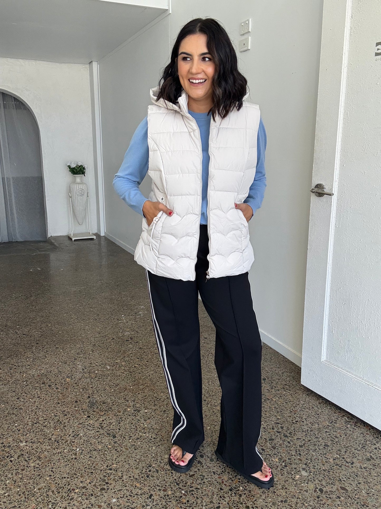 Angie Solid Knit Pullover Blue Jean