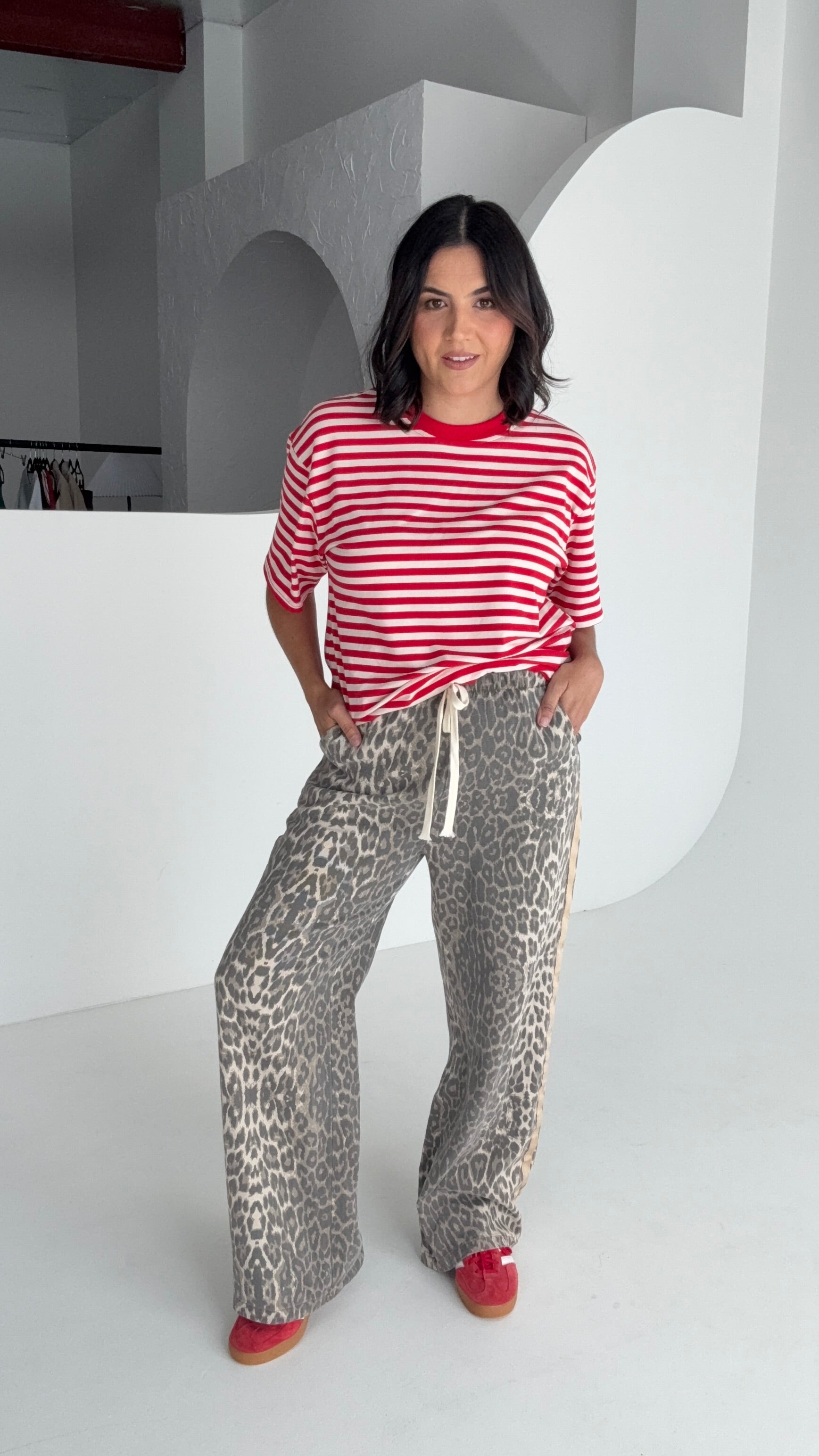 Light Leopard Denim Racer Pants