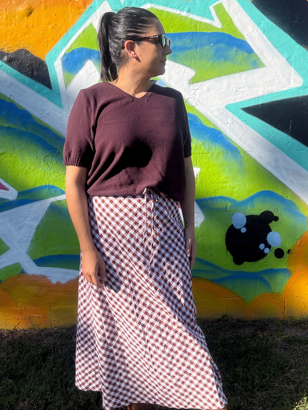 Chloe Cotton Gingham Bias Cut Skirt