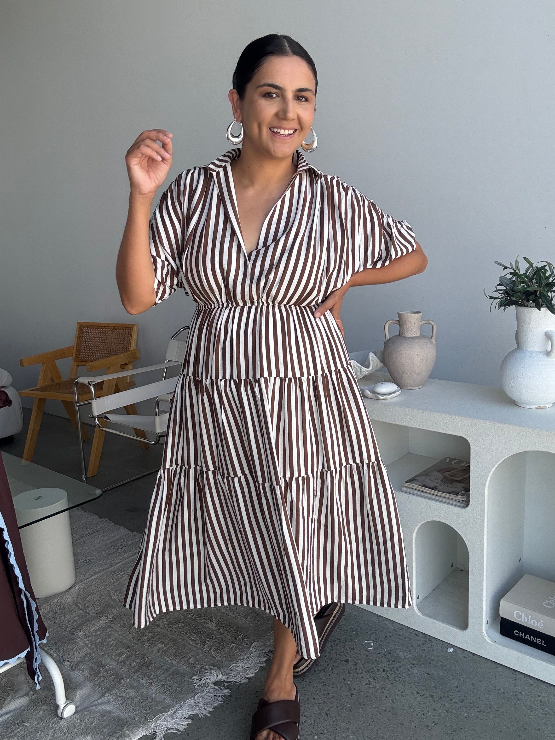 Kirah Dress Brown Stripe