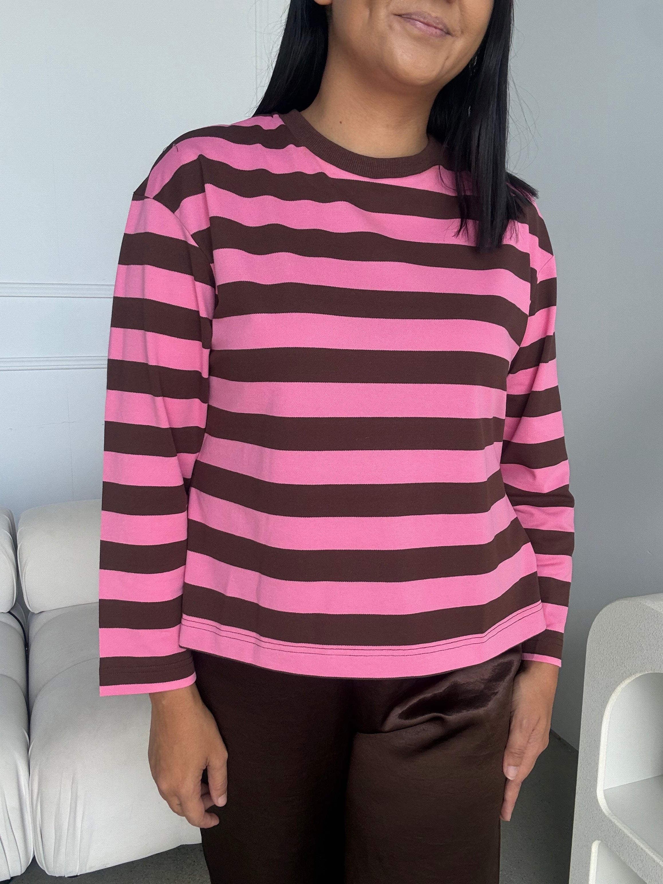 Cassie Long Sleeve Stripe Top Pink/Brown