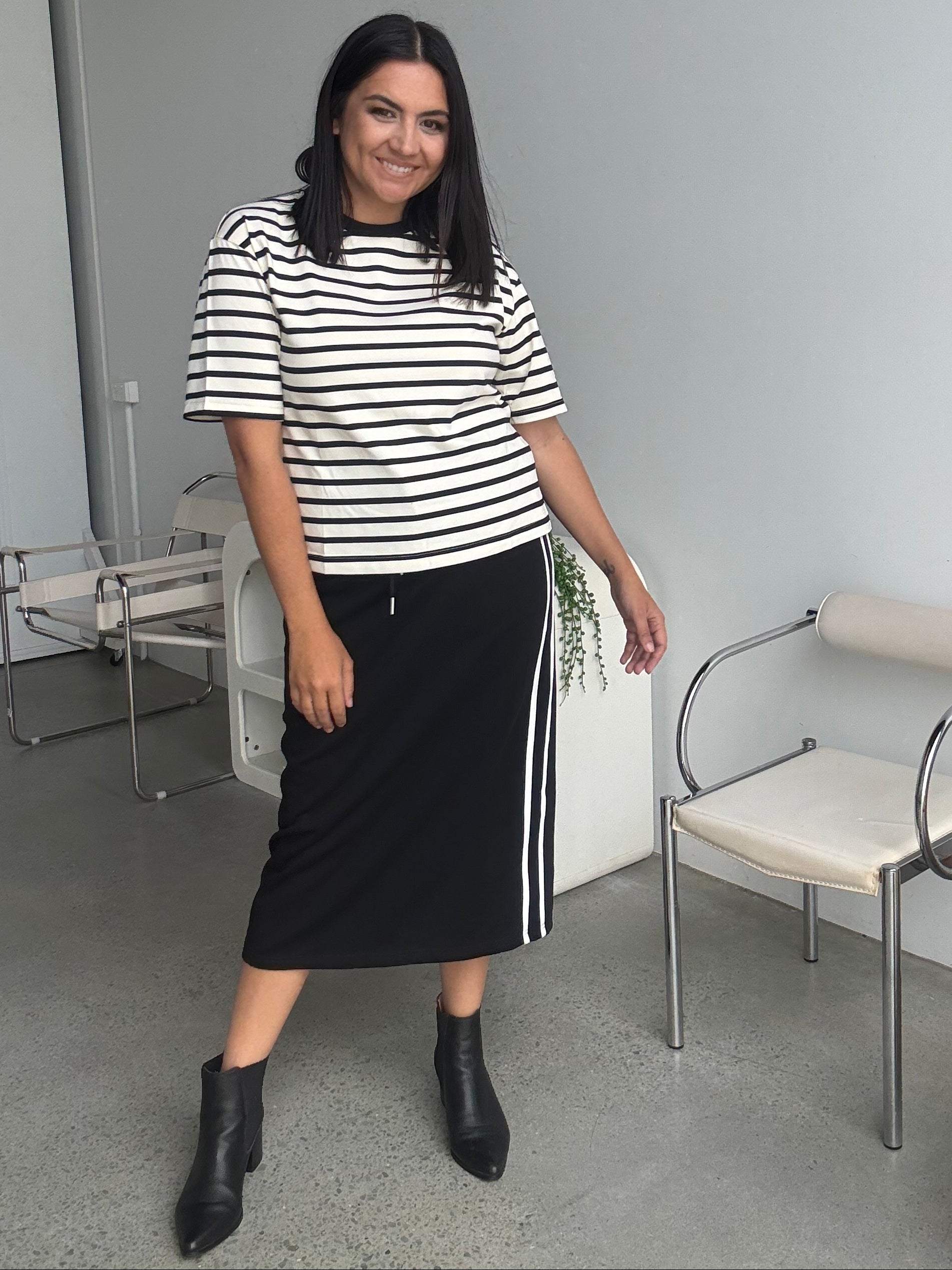 Naomi Stripe Tee Black/Off White