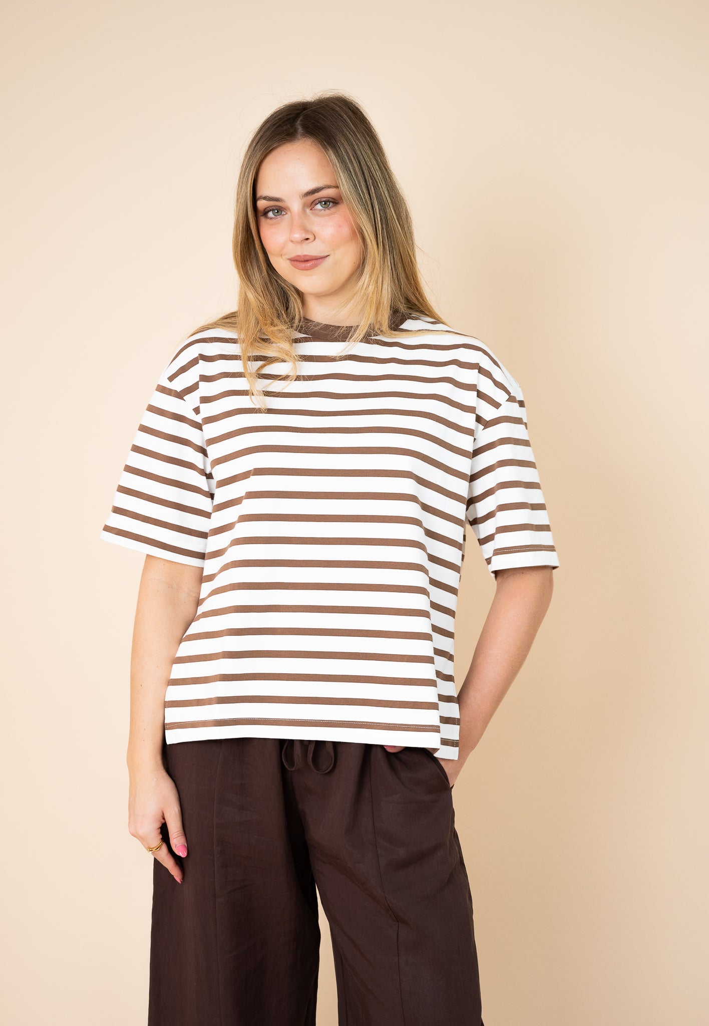 Naomi Stripe Tee Mocha/White