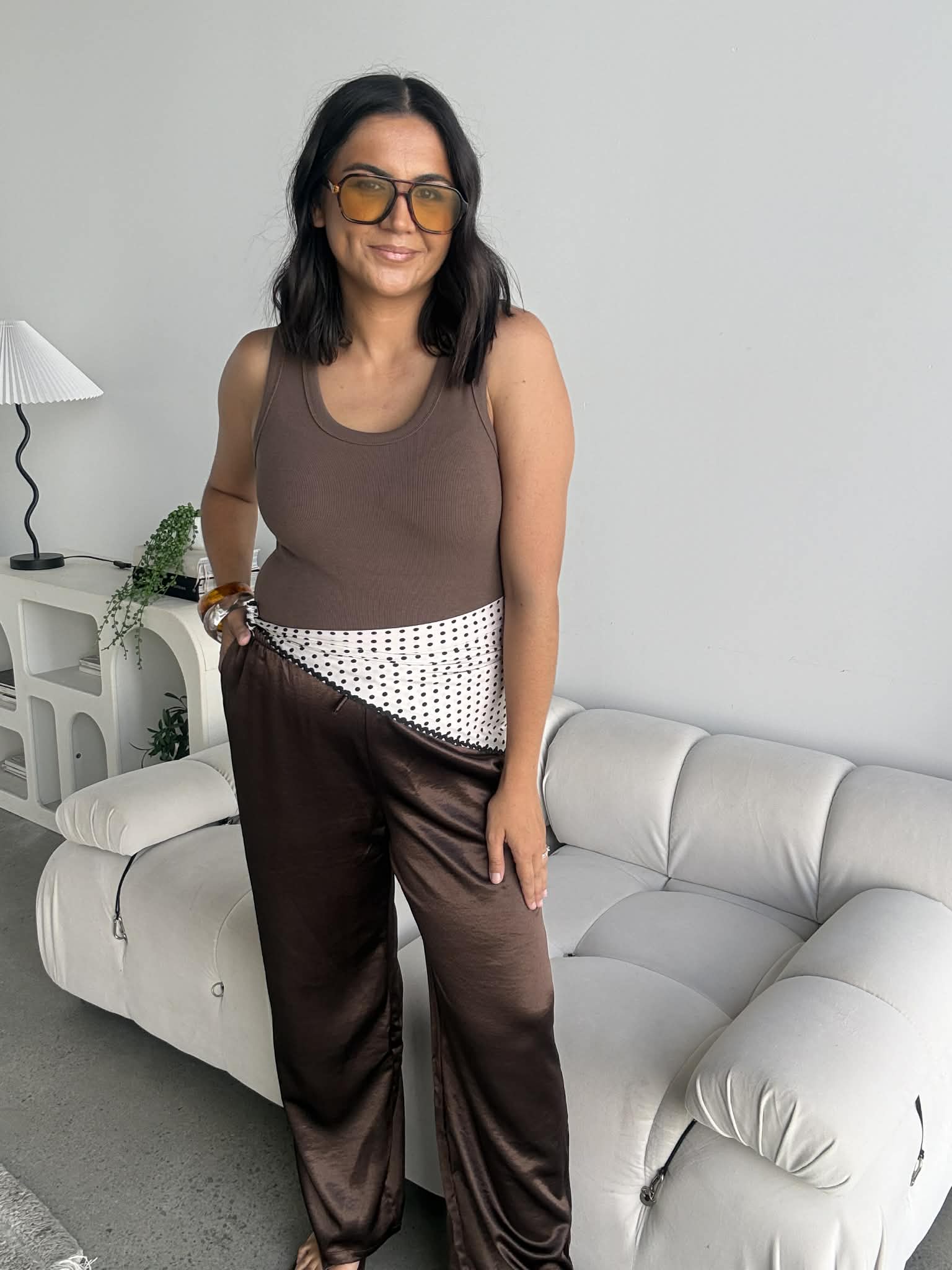 Serene Satin Pants Chocolate