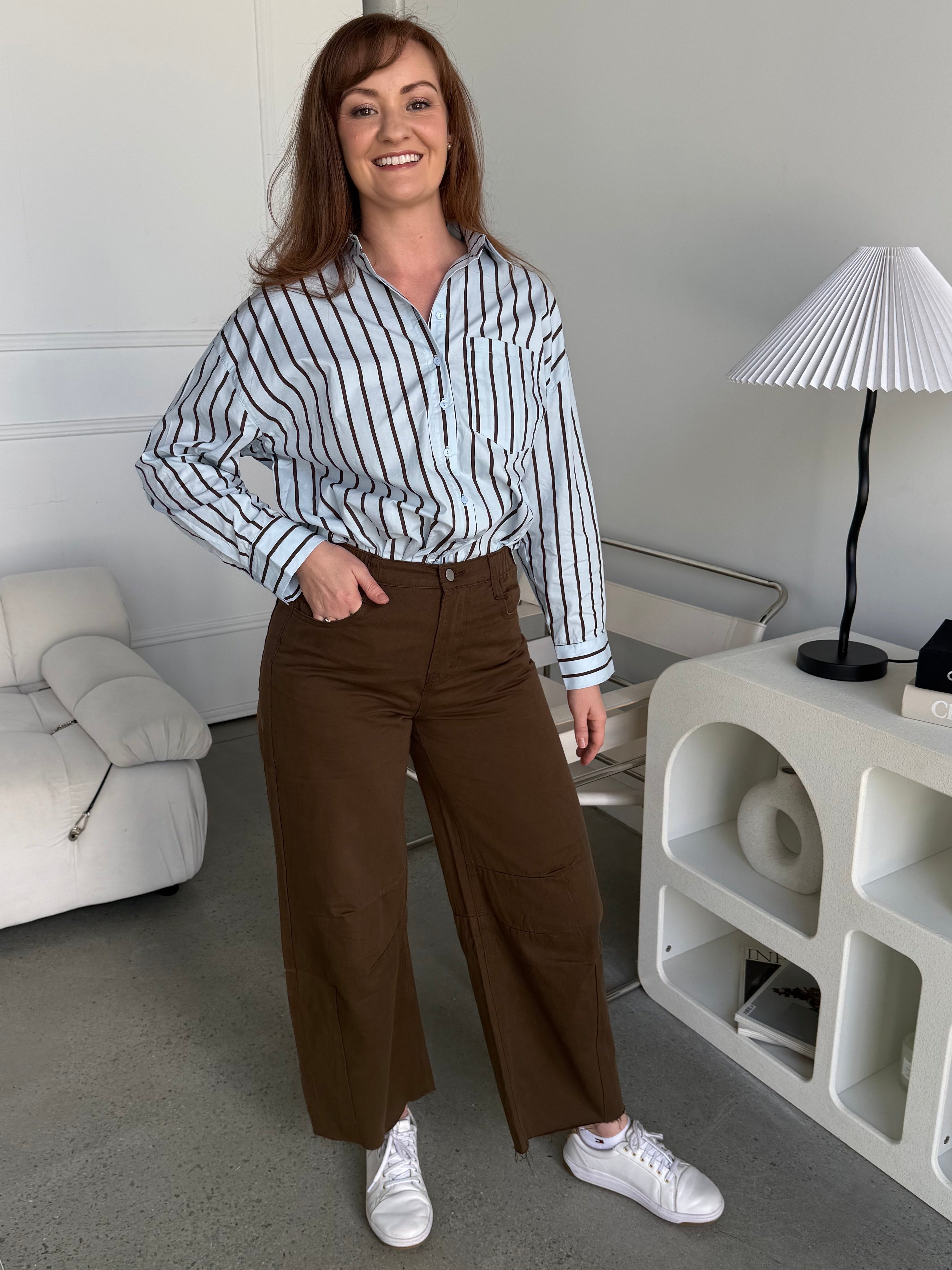 Huntley Shirt Blue & Brown Stripe Shirt