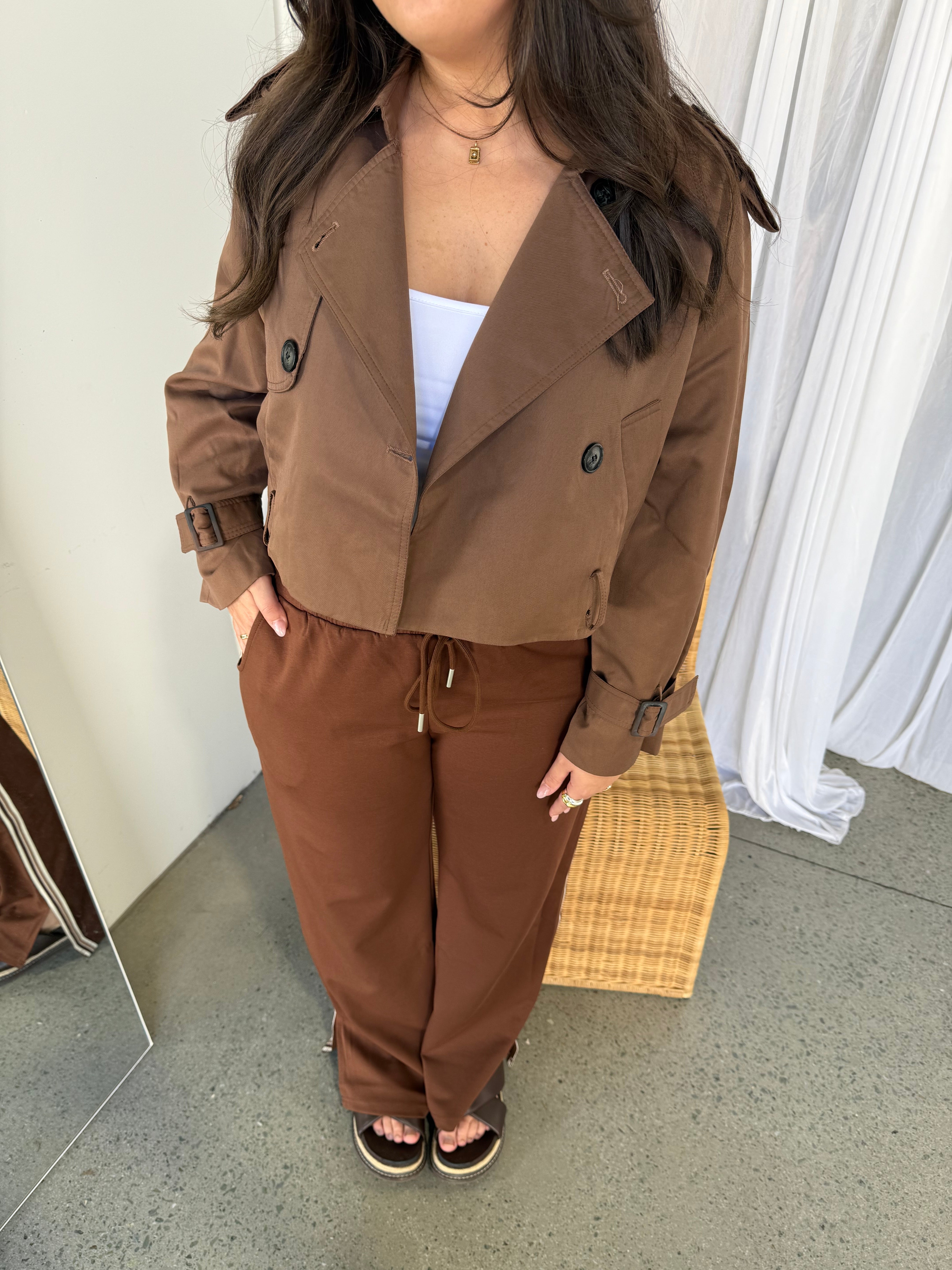 The Cropped Trench Chocolate Brown