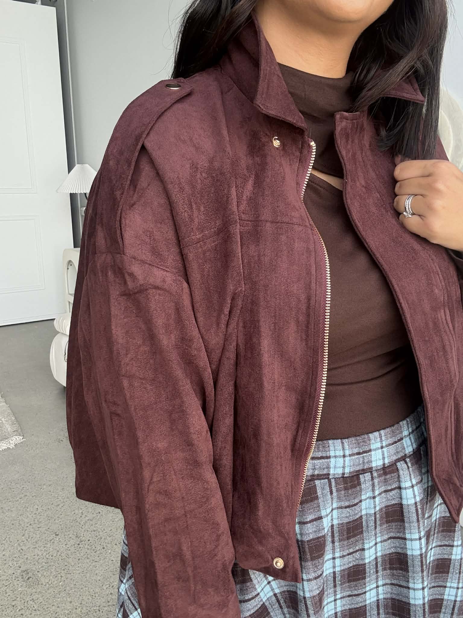 Avalon Faux Suede Bomber Brown