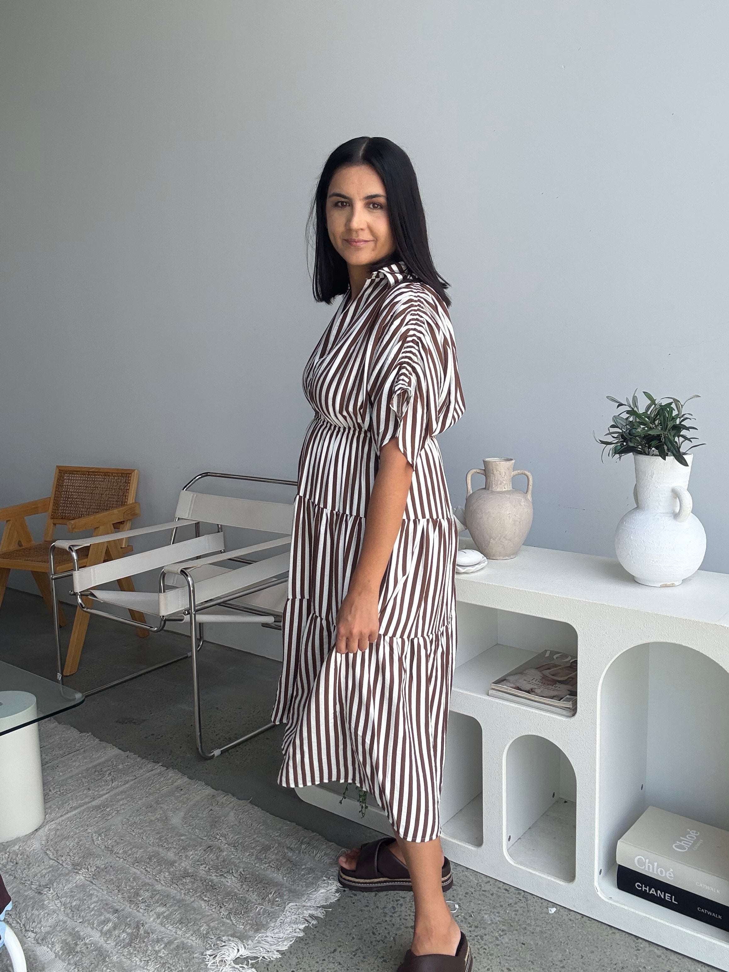 Kirah Dress Brown Stripe
