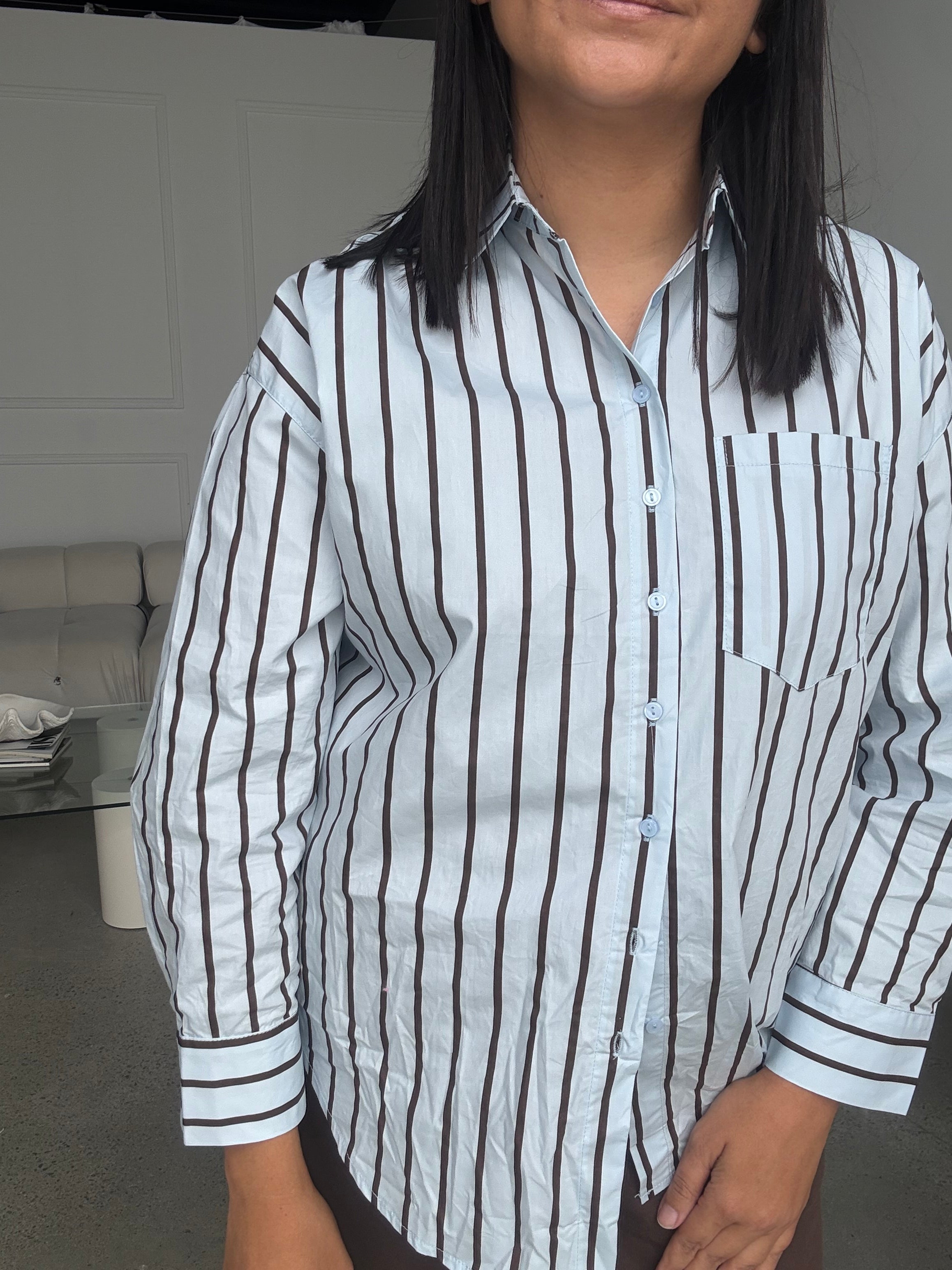 Huntley Shirt Blue & Brown Stripe Shirt