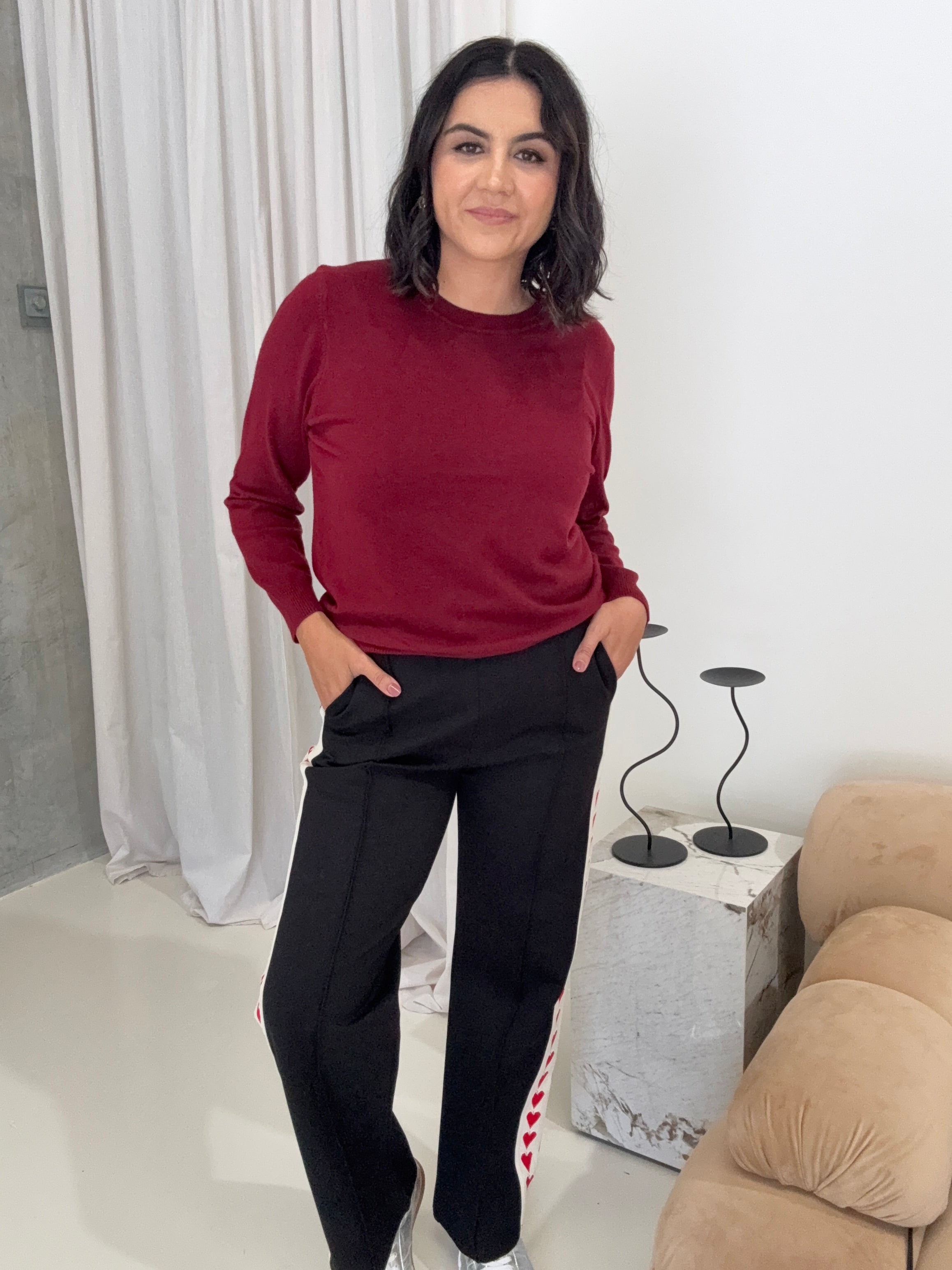 Angie Solid Knit Pullover Red Dahlia